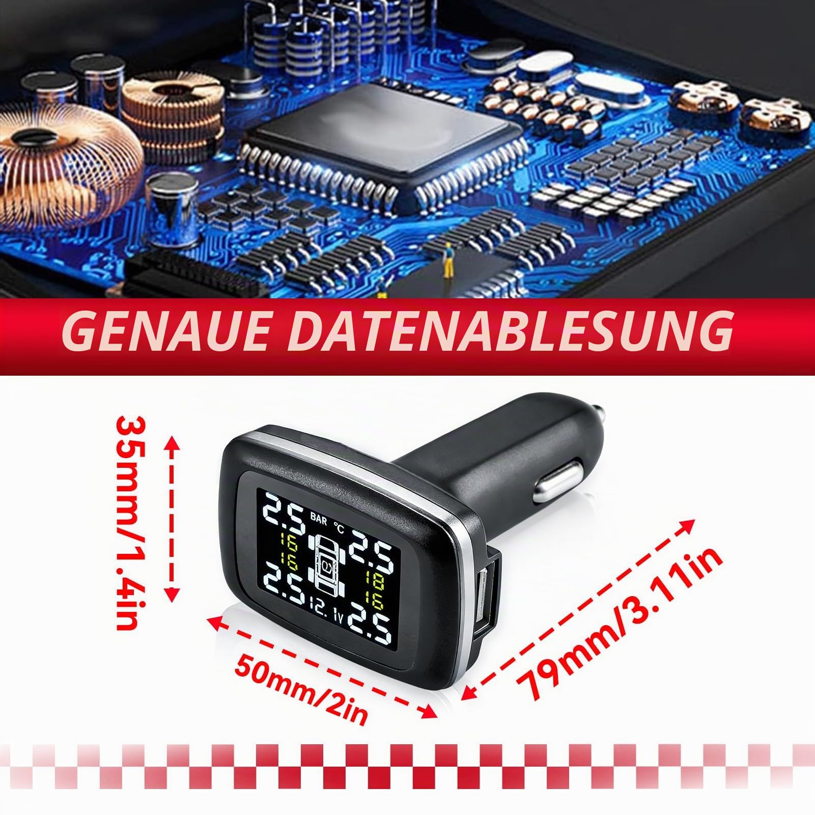 TPMS-Reifendruckkontrollsystem, Auto-TPMS-Reifendruckkontrollsystem, Zigarettenanzünder Mit 4 Externen Sensoren Für Auto, Wohnmobil, SUV