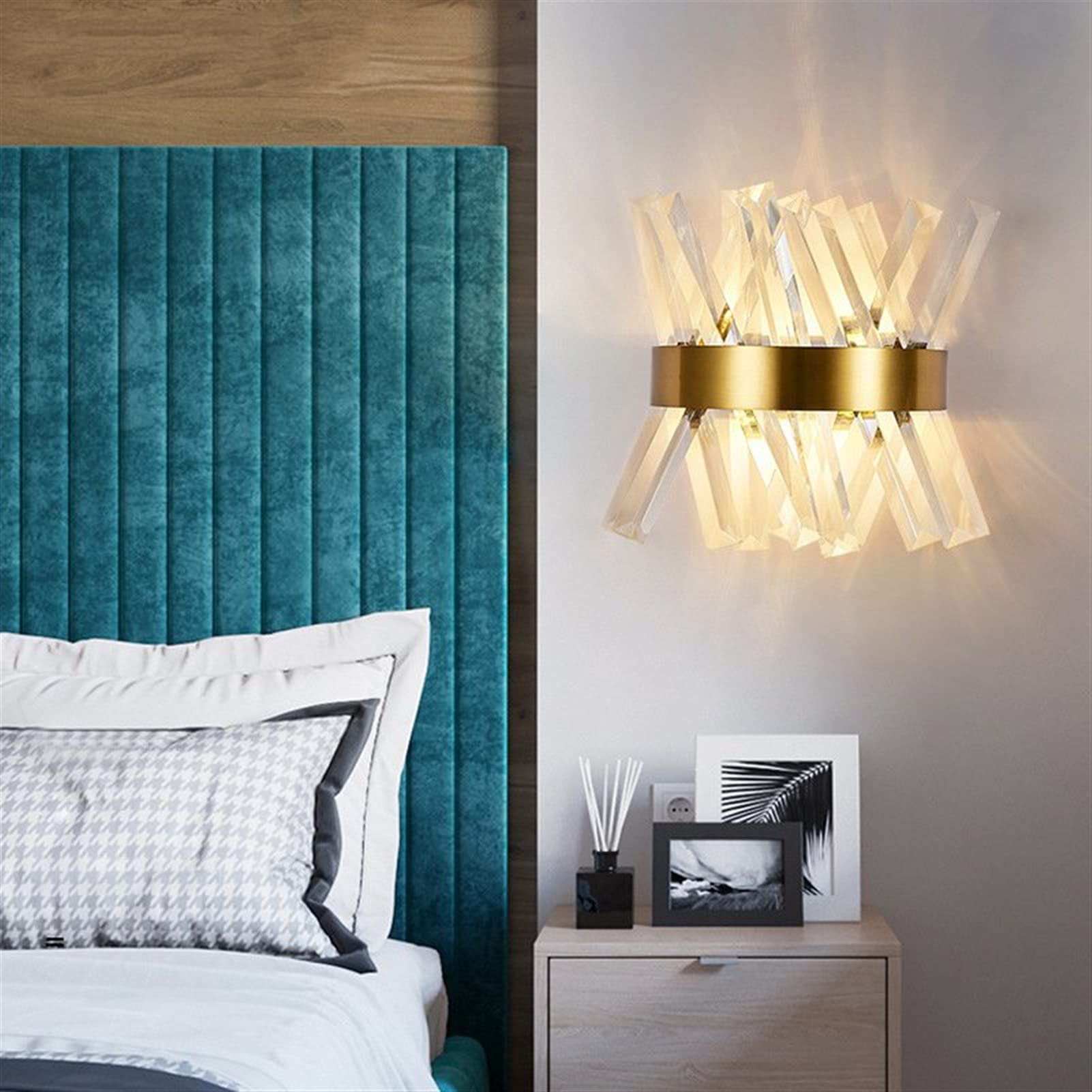 VDOQTLJT Minimalist Wall Lamps Crystal Gold Indoor Light Compatible with Living Room Bedroom Bedside - Porch LED Sconce Lampara Pared Chandelier Ceiling(B)