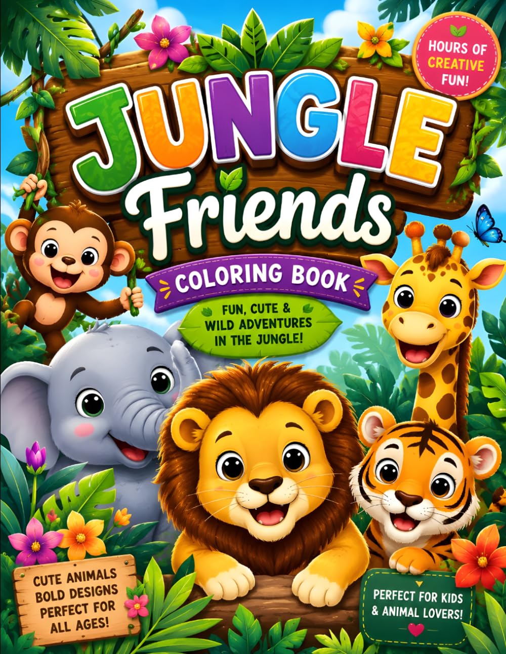 Cute Jungle Animals Coloring Book for Kids Ages 6-9: A Creative Coloring Book Filled with Cute Wild Animals