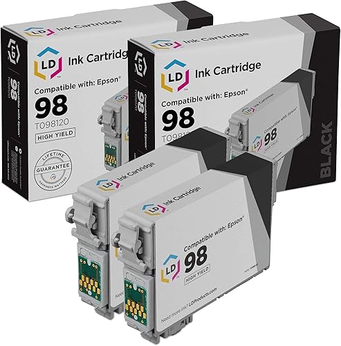 LD Productos Cartucho de tinta remanufacturado Reemplazo para Epson 98 T098120 (paquete de 2 - Negro) Compatible con los siguientes modelos de