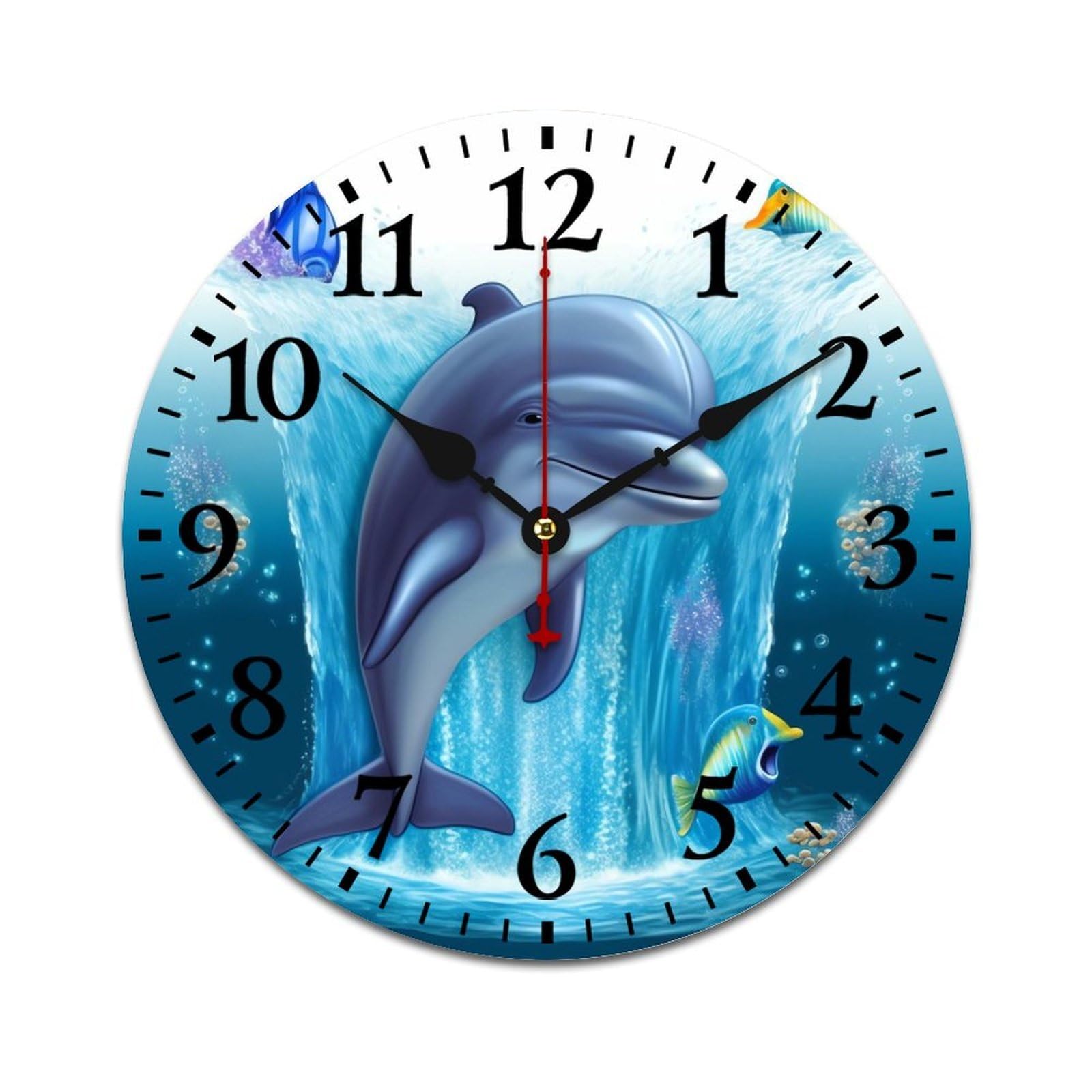 NTVOWPZO 10 Inch Wall Clock Wooden Dolphin Battery Operated Wall Clocks Silent Non-Ticking Square Wall Clock for Living Room Kitchen Home Office Wall Decorative Clocks