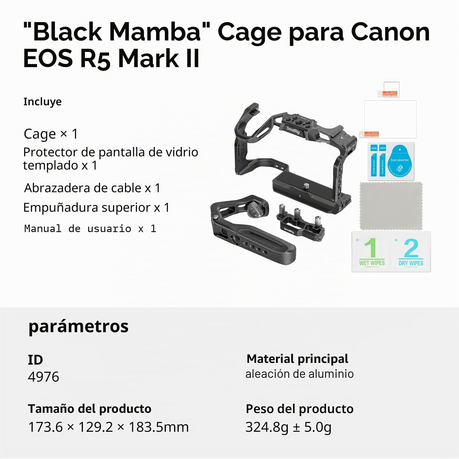 SMALLRIG Black Mamba Kit de Jaula para Cámara para Canon para EOS R5 Mark II con Asa Superior y Abrazadera de Cable Dedicada, Soporte para Cámara de Aleación de Aluminio - 4976