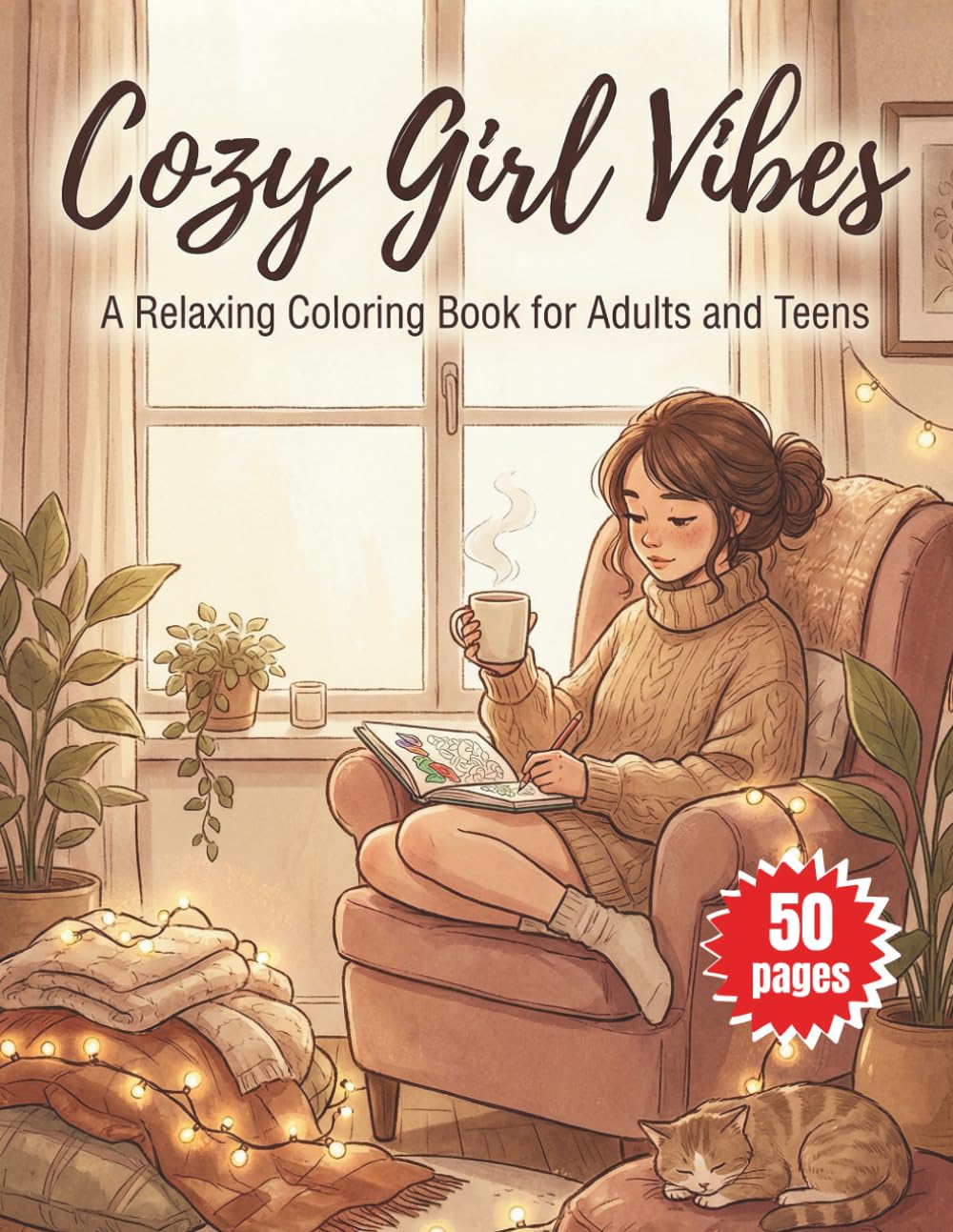 Cozy Girl Vibes: A Relaxing Coloring Book for Adults and Teens Featuring Peaceful Home Interiors, Self-Care Rituals, and Cute Daily Moments for Stress Relief
