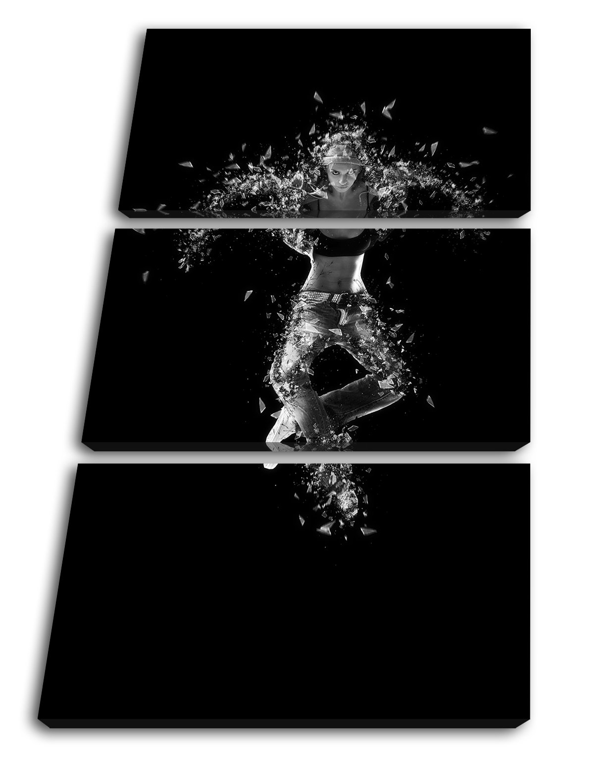 Freshe Hiphop Tänzerin Effetto: Nero/Bianco Come Tela, Motivo già incorniciato su Telaio in Vero Legno, Stampa Digitale di Alta qualità con Telaio, nessun Poster o Poster, Dreiteilig (120x80)