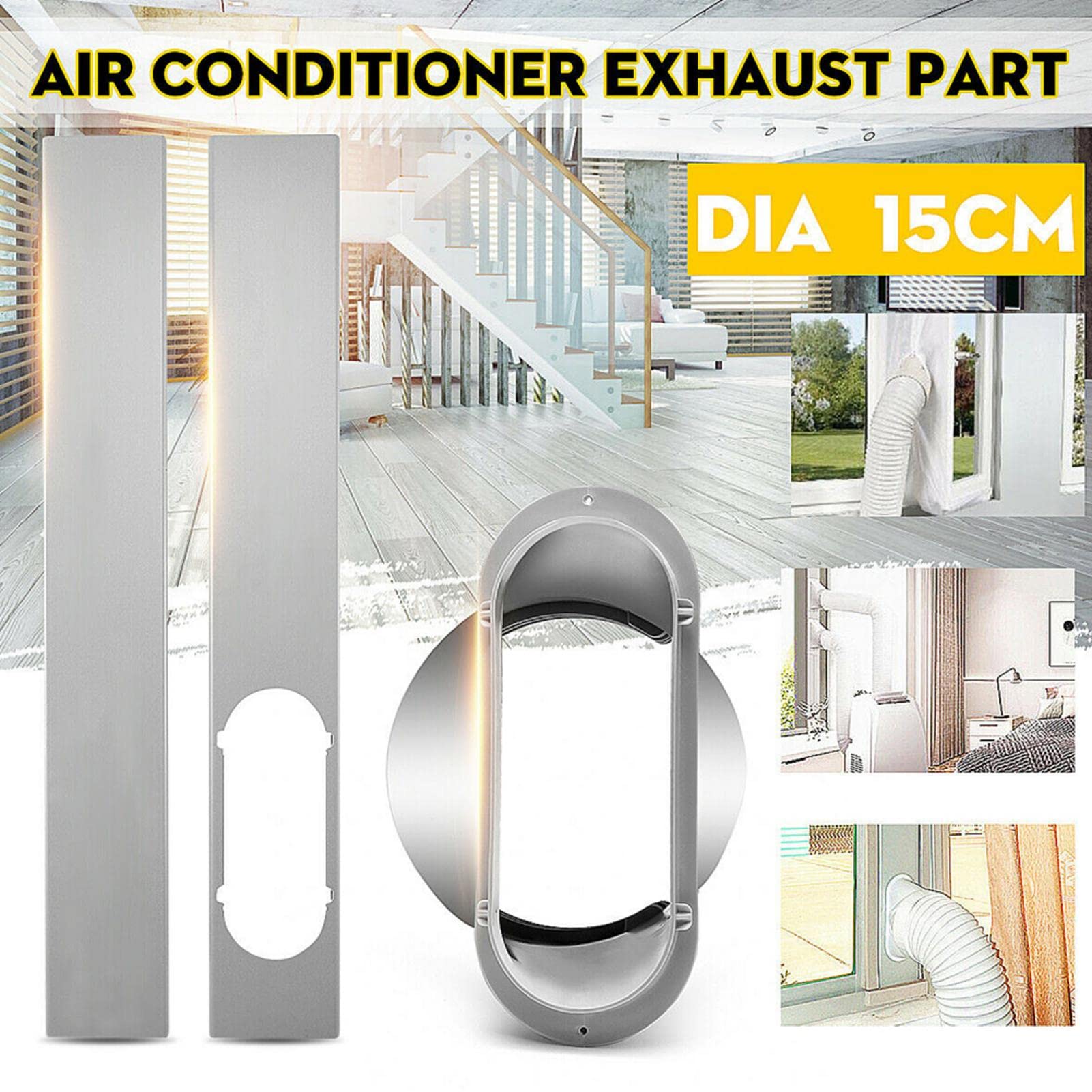 1 fenêtre 15,2 cm - Pour climatiseur portable - Ouverture plate - Pour fenêtre - Climatiseur mobile - Kit plaques d'étanchéité réglables ou 2 plaques joint fenêtre réglables
