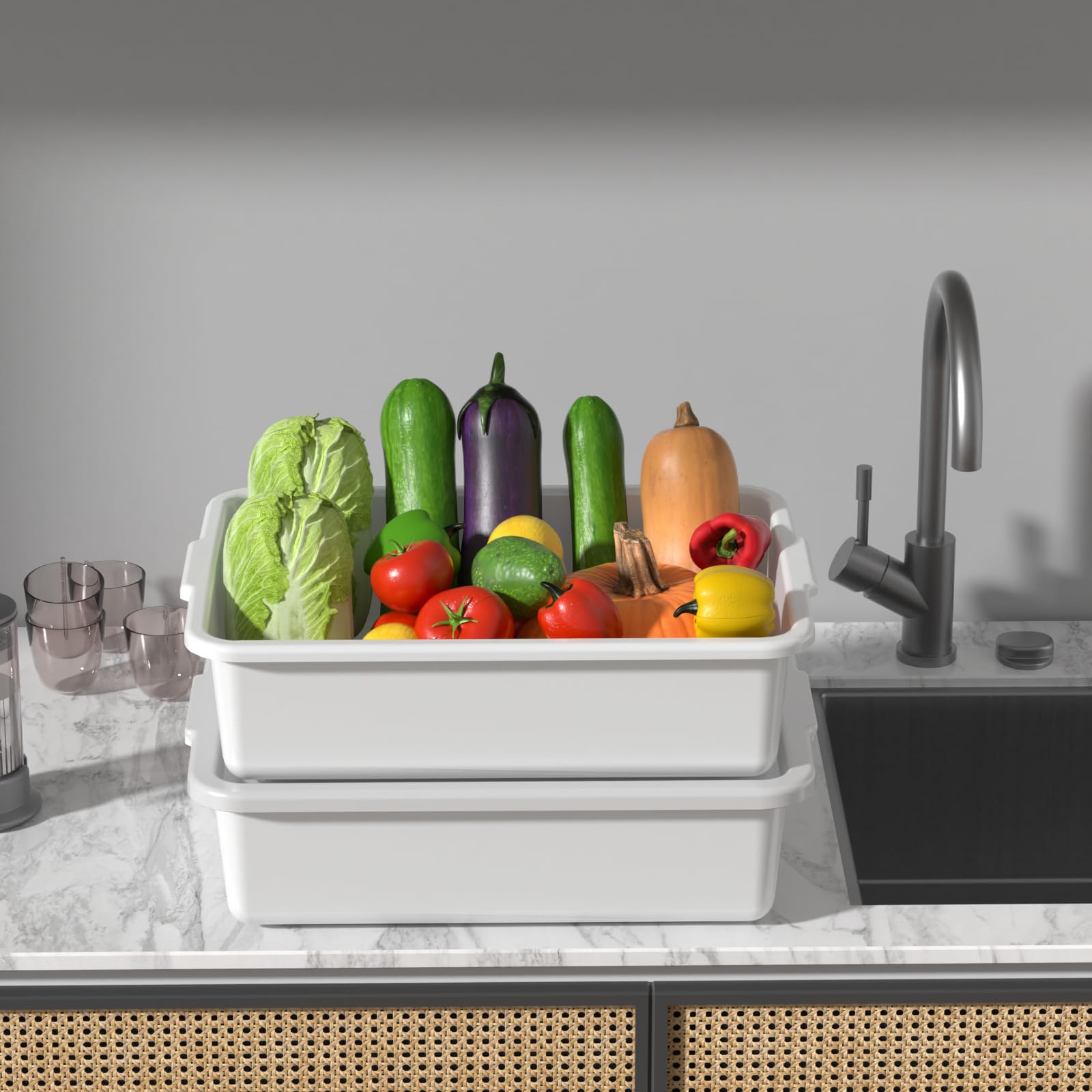 Juego de 3 recipientes para platos de grado alimenticio con tapas, 13 litros, color blanco