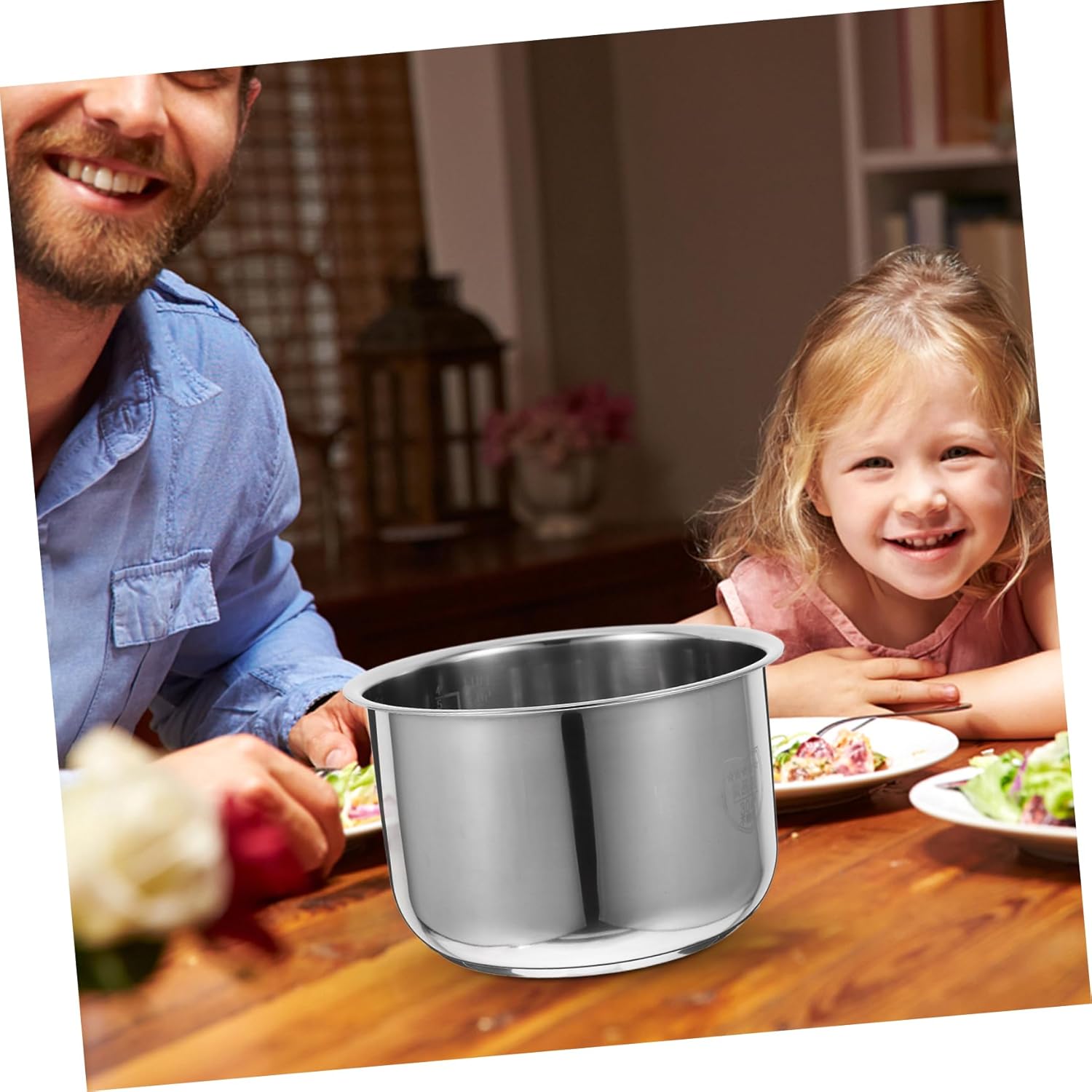 KICHOUSE Stainless Steel Rice Cooker Inner Pot Replacement 4-Cup Universal Liner with Measurement Scale for Cooking Rice Soup and Cakes Kitchen Accessory