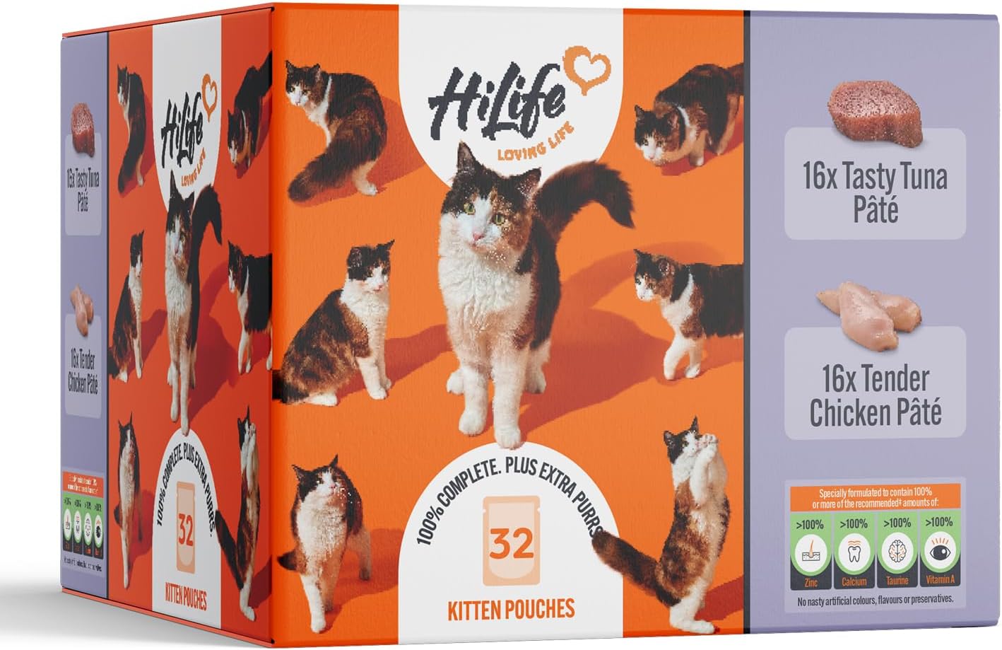 Kitten Wet Cat Food, Mixed Chicken & Tuna Pate Recipes, Complete Cat Food Pouches for Kittens 1 - 12 Months, 100% Natural & Grain Free (32 x 70g Pouches)