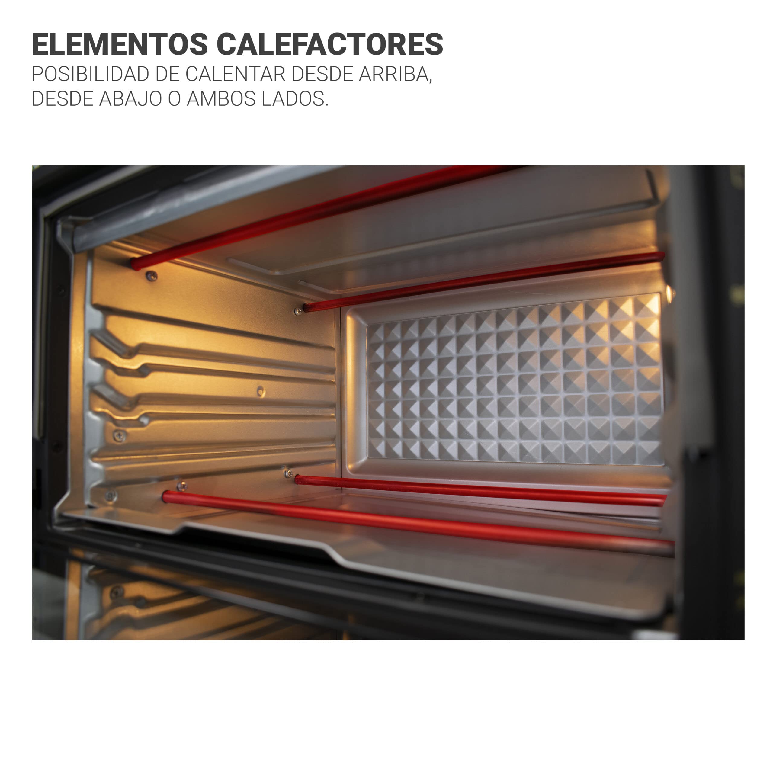 TM Electron EASYBAKE TMPHO020REB minihorno diseño retro con función de freidora sin aceite, 20litros, temperatura regulable 80ºC a 250ºC, 5 funciones, incluye 4 accesorios.