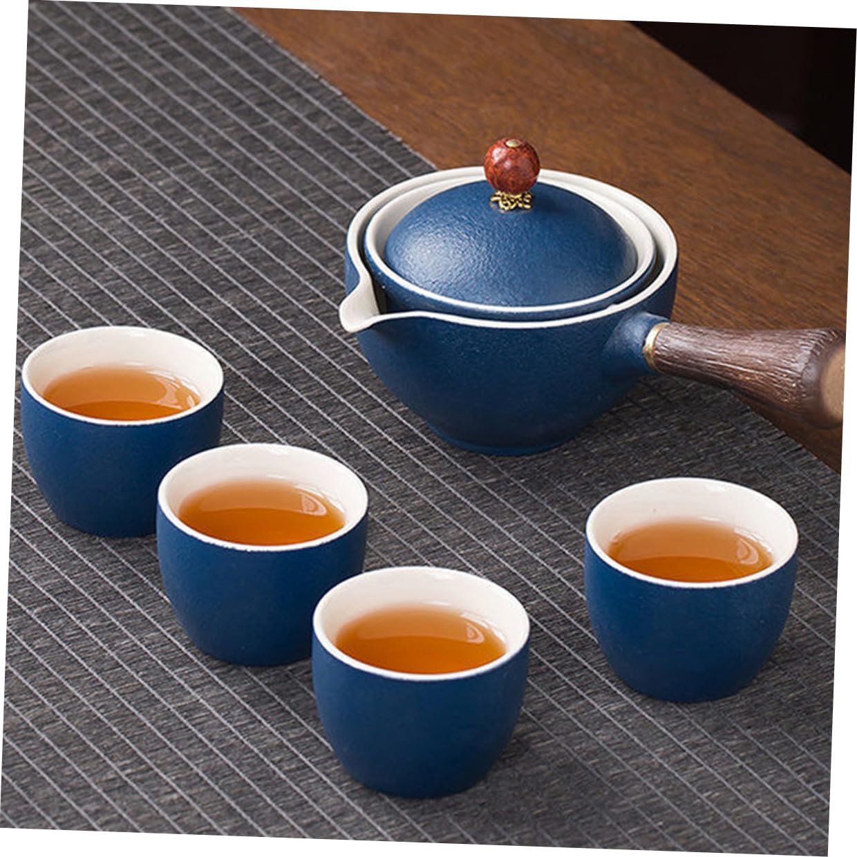 Keramik Teekanne mit Seitengriff 160ml Blau, Chinesisch