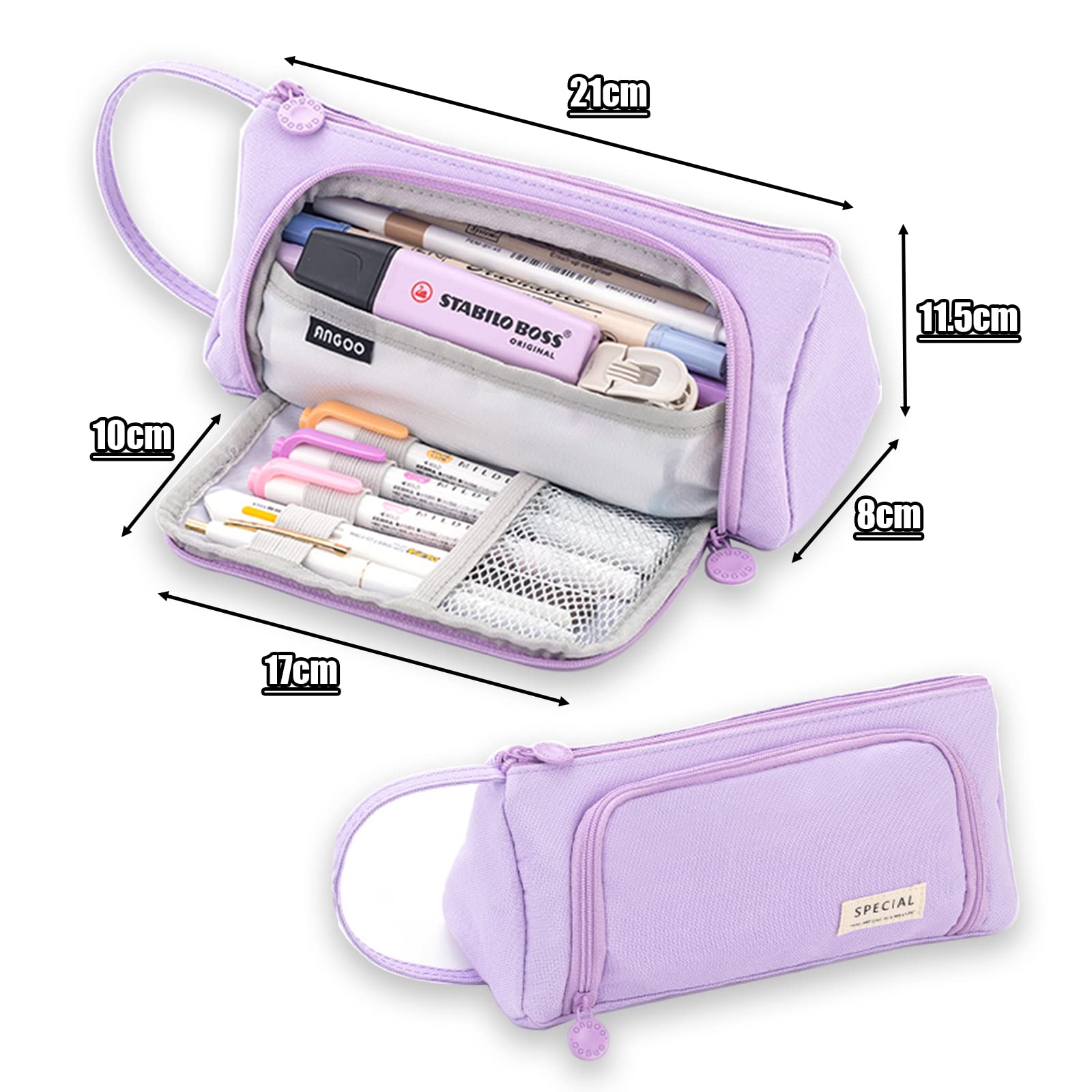 X SIM FITNESSX Pencil Case Teenager Girls Pencil Case Pens 3 Compartments Pencil Case for School and Office (Purple) - Image 2