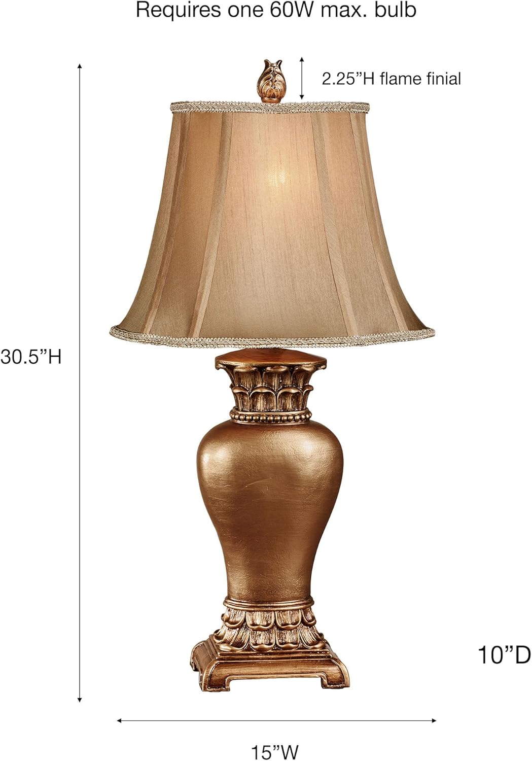 Chapelton Traditional Table Lamp | Finely Handcrafted from Resin | Golden Bronze | Metallic Brushed Gold and Antique Gold Accents | Tan Faux Silk Shade | Classically Elegant Tabletop Lighting Design