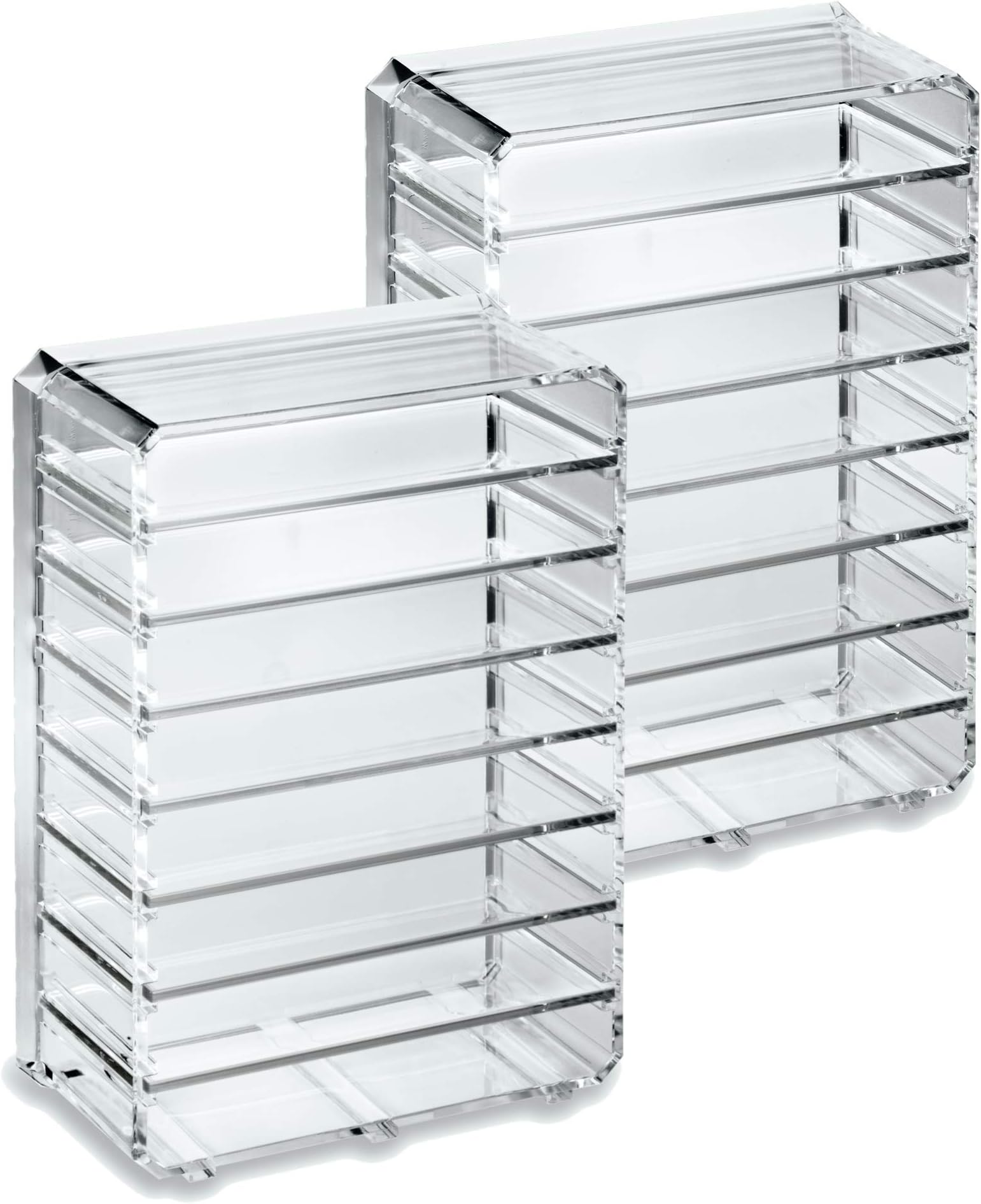 BY ALEGORY (Set Of 2) Acrylic Makeup Face Mask Organizer w/Removable Dividers 8 Spaces Designed To Stand & Lay Flat To Store Moisturizing Facemasks - Clear