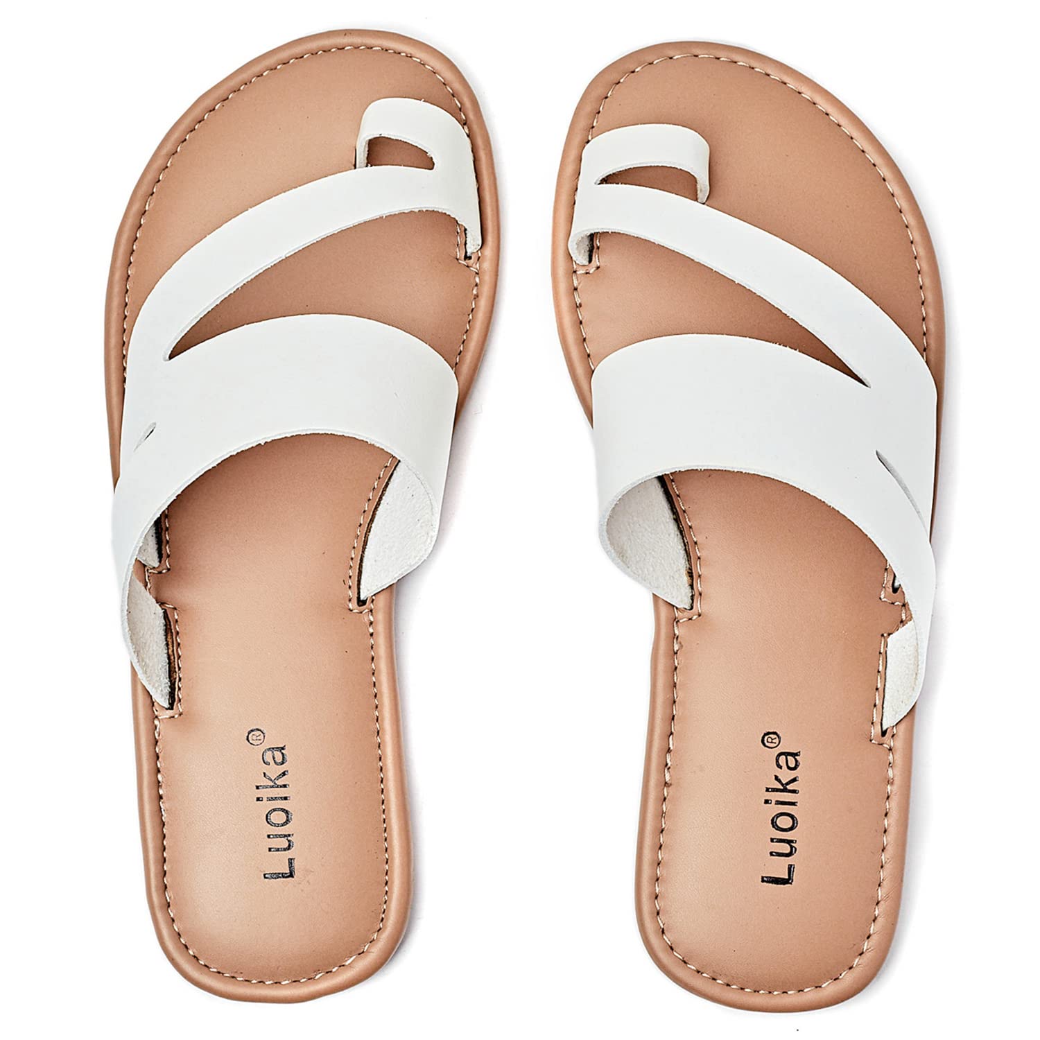 Luoika Women's Wide Width Flat Sandals, Flip Flop Slides Sandal Casual Strapy Sandal Slip on Summer Beach Shoes for Women.