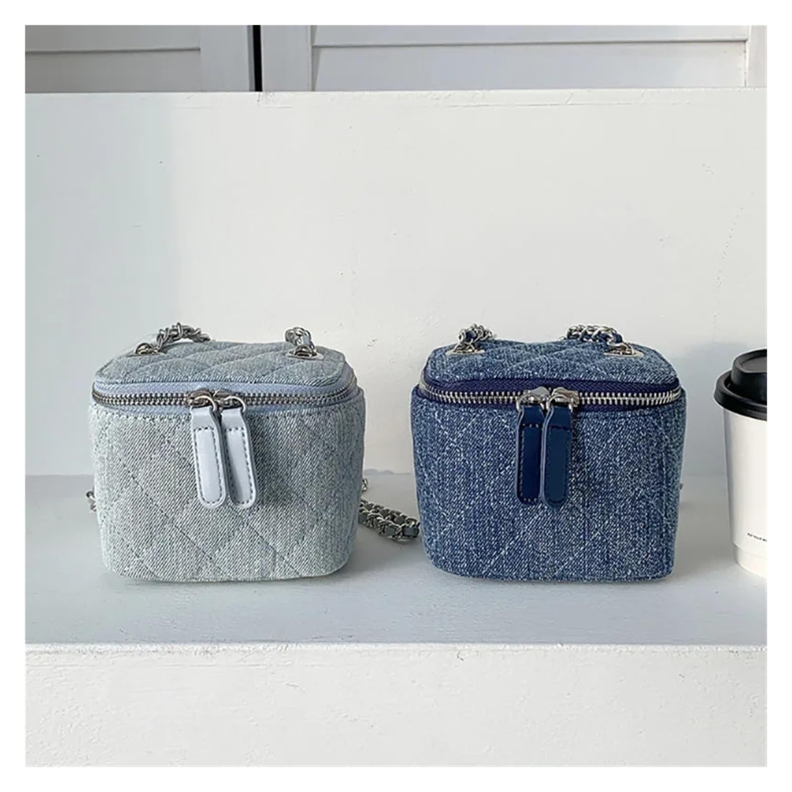 Borsa Jeans Donna Borsa a tracolla semplice in denim, stile retrò, mini, da donna, con singola, piccola, quadrata, a catena