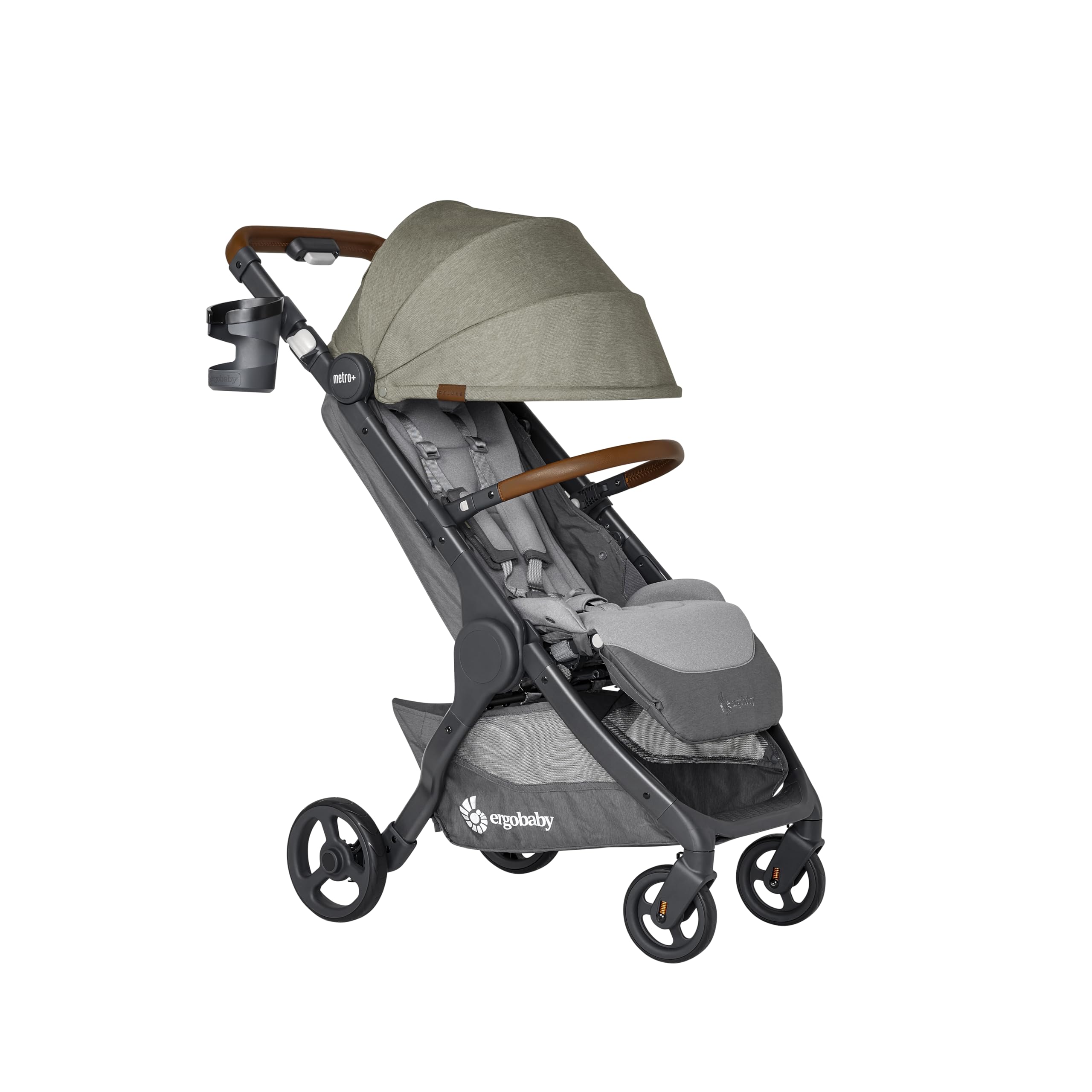 Ergobaby Metro+ Deluxe wózek dziecięcy z funkcją leżenia, wózek dziecięcy premium od urodzenia do 22 kg, składany i kompatybilny z fotelem samochodowym, kierownica z regulacją wysokości, zielony