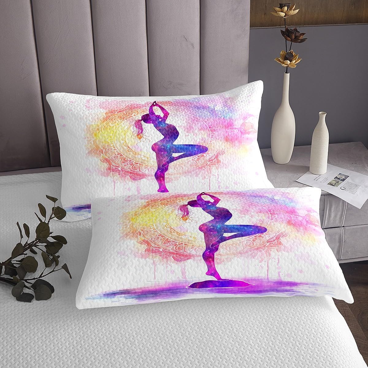 Erosebridal Gymnastics Twin Quilt Set Gymnastics Lovers Girls Bedspread Sets Gymnast Silhouettes Coverlet Set for Kids Teen Adults,Colorful Tie Dye Bedding Sets