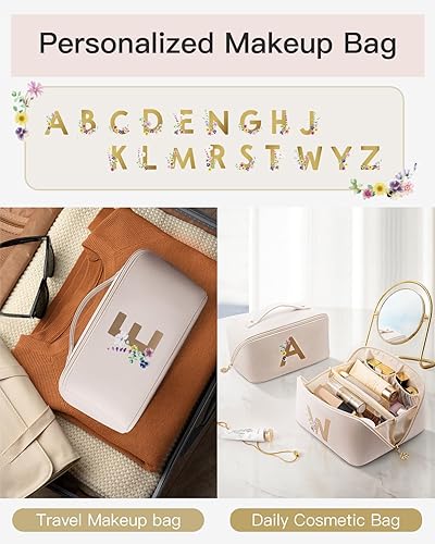 Miniatura 6 de Vlando Bolsa de cosméticos de viaje - Bolsa de maquillaje, bolsa de cosméticos impermeable de cuero PU, 02-Blanco-E, Moda