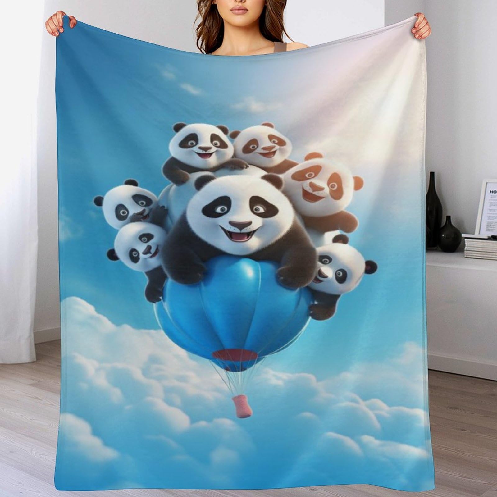 Couverture polaire panda en flannel de dimensions 130x180cm