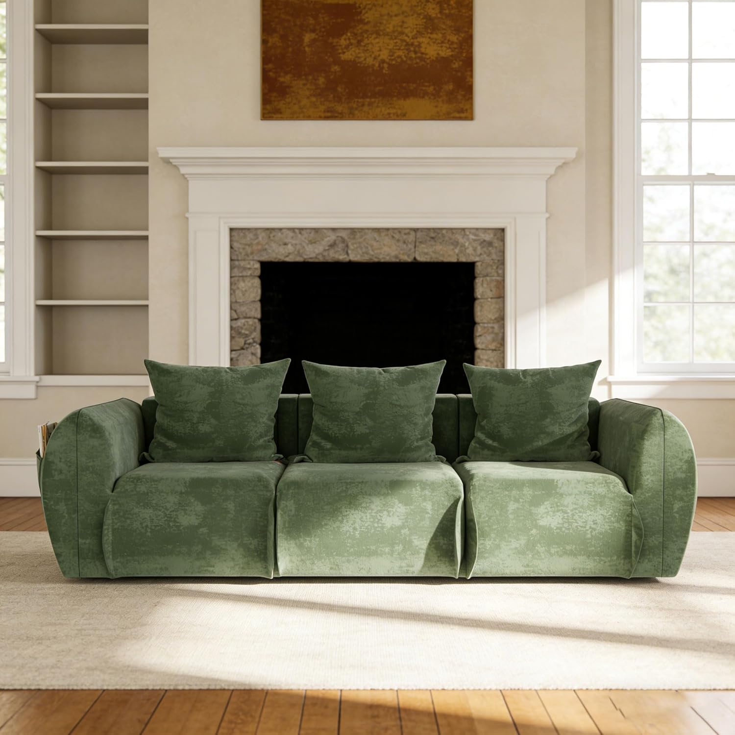 92.52″ Boneless Couch - Modular Cloud Couch Sectional Sofa with Deep Seat, No Assembly Required Memory Foam Comfy Couches for Living Room, Bedroom & Small Spaces, Upholstered Lounge Sofa (Green)
