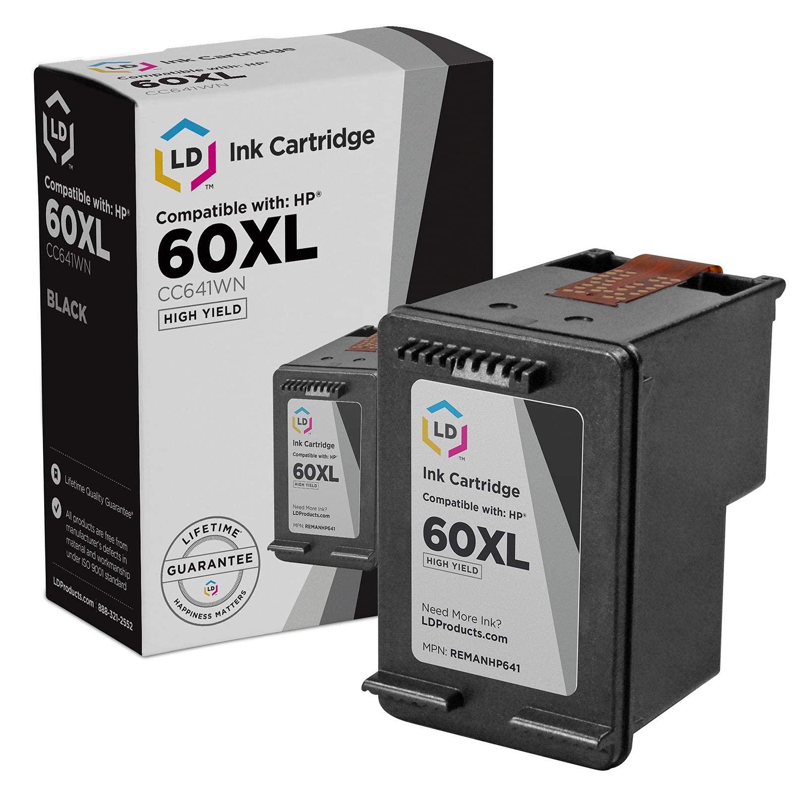 LD Remanufactured Ink Cartridge Replacement for HP 60XL CC641WN High Yield (Black)