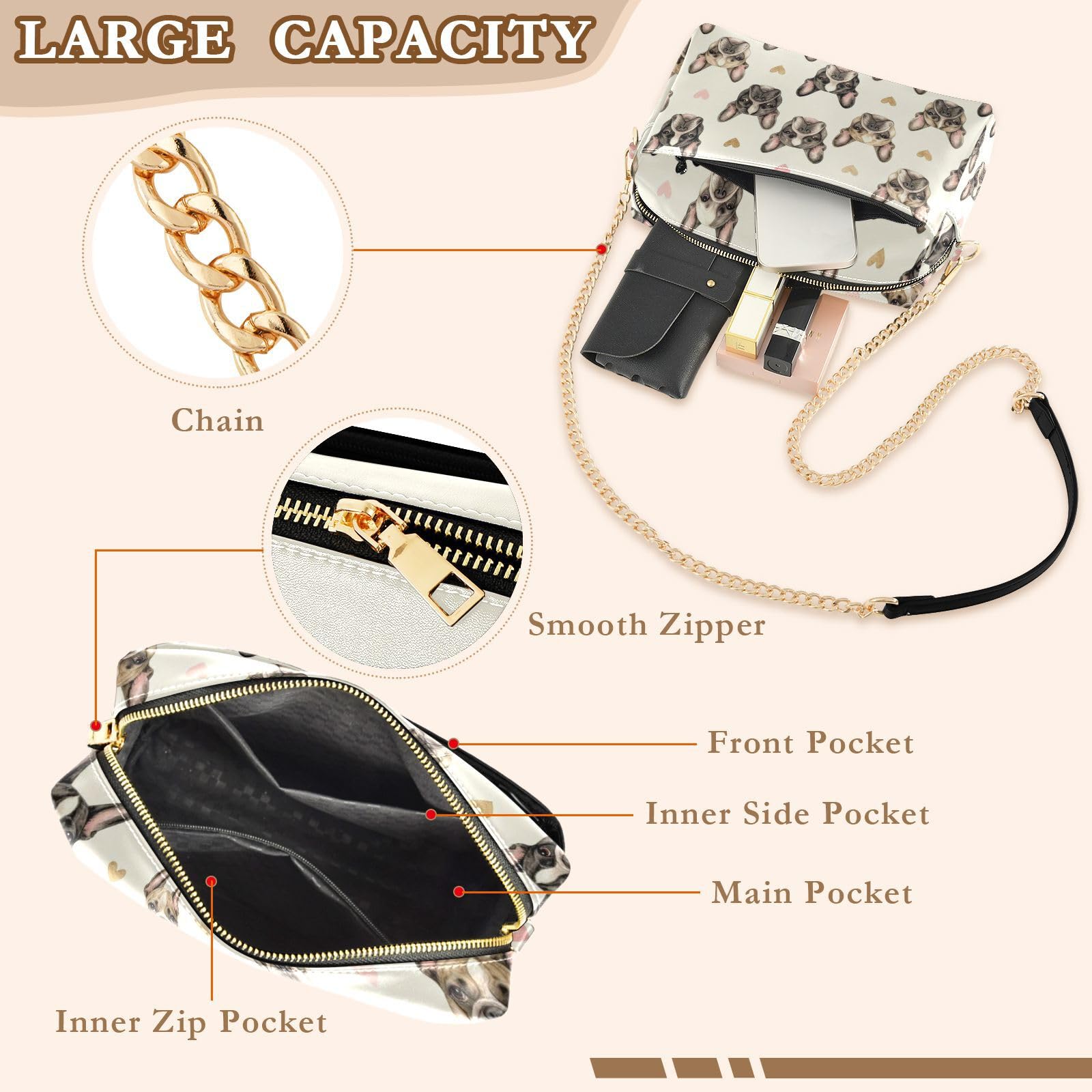 Bolso bandolera ligero con correa de cadena con capacidad de 2,5 L para