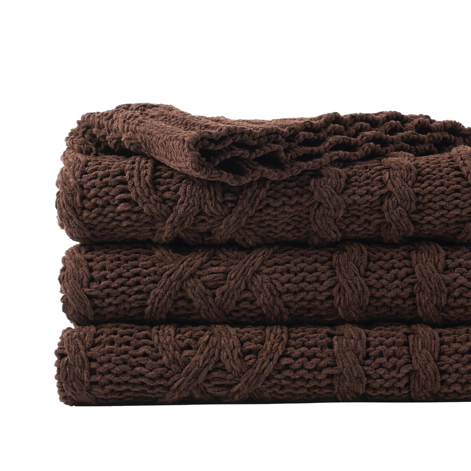 Bedspread Soft Woven Chenille Blanket Plaid Throw for Sofa Thick Warm On The Bed(Brown)
