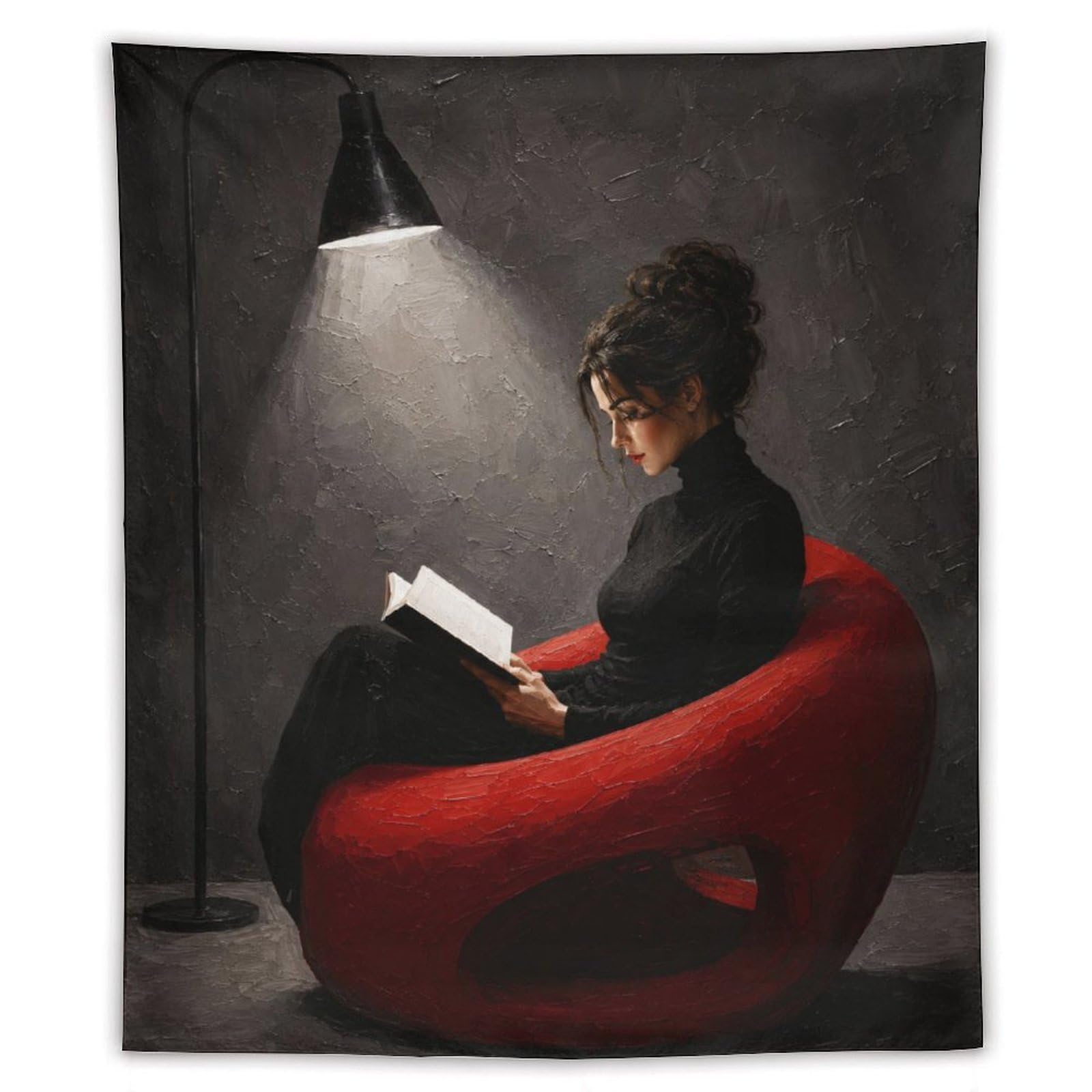 W7C8U2X3 Woman Reading by Floor Lamp Wall Tapestry, Apartment