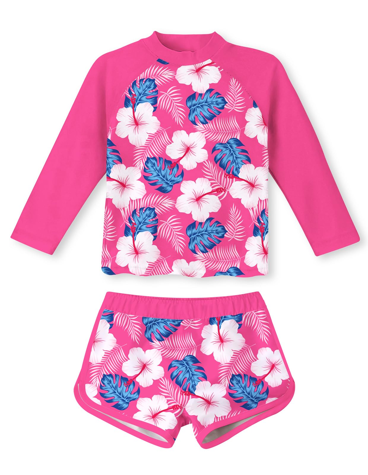Girls 2 Pieces Rash Guard Swimsuit Long Sleeve Tankini for 4-10Y