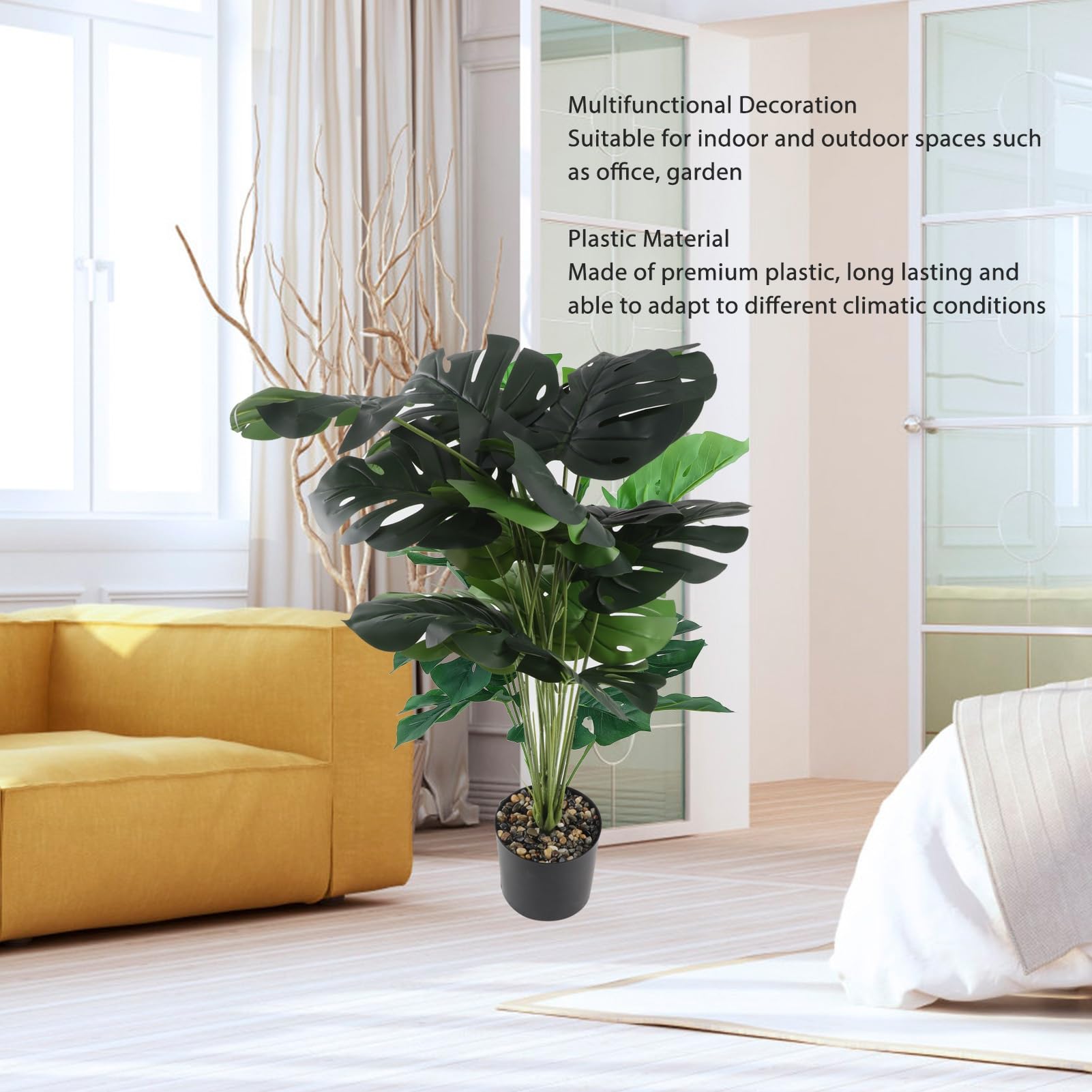 Monstera Artificial Monstera Planta Realista 18 Hojas de Plástico Falta de Plástico para Mantenimiento Interno, para Atacar en el Ministerio del Interior