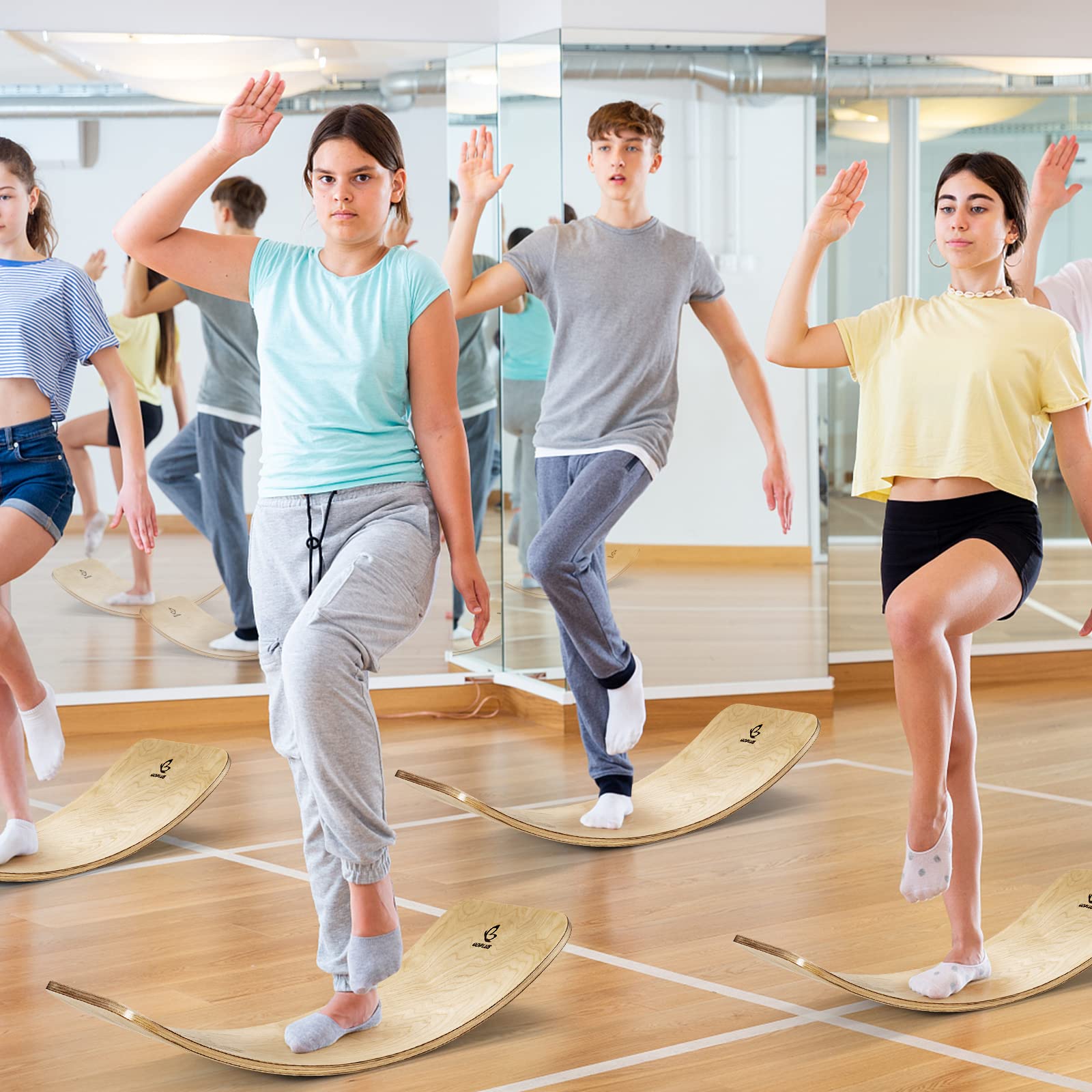 KOMFOTTEU Tavola di bilanciamento in legno, con flitz, curva, per bilancio, Balance Board fino a 220 kg, per bambini e adulti