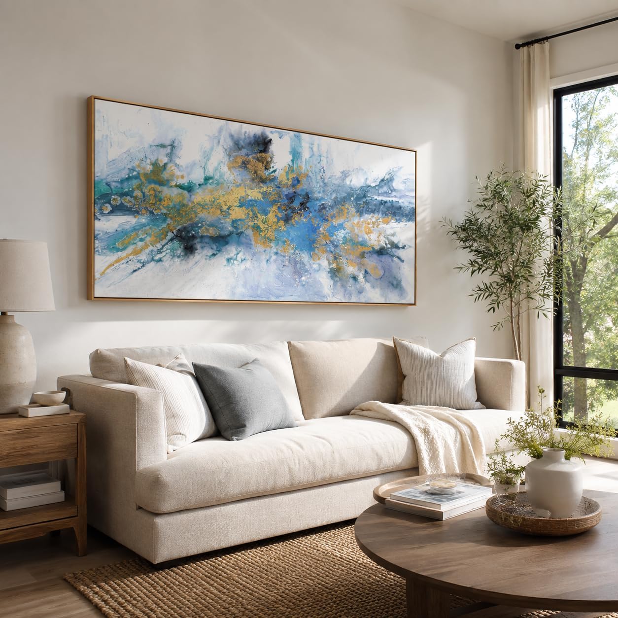 Abstract Navy Blue Canvas Wall Art 20x40in - Framed Artwork for Living Room Bedroom - Modern Colorful Fantasy Painting Ready to Hang Home Decor
