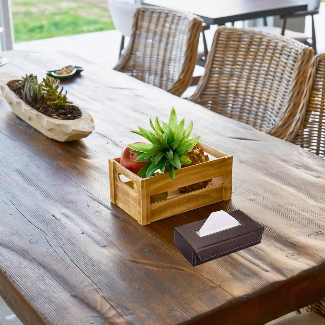 Handcrafted Leather Tissue Box Holder - Chocolate -5