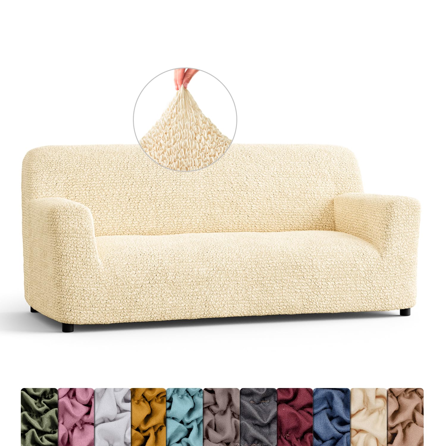 Menotti 3 Seater Couch Cover - Sofa Cover - Sofa Protector - Soft Polyester Fabric Slipcover - 1-Piece Form Fit Stretch Elastic Stylish Furniture Cover - Microfibra - Grey (3 Seater) — view 10