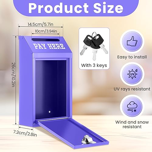 Miniatura 2 de Caja de dinero segura para recolección de dinero, caja de donación de metal con candado, montaje en pared, buzón preperforado, boleta de entrega