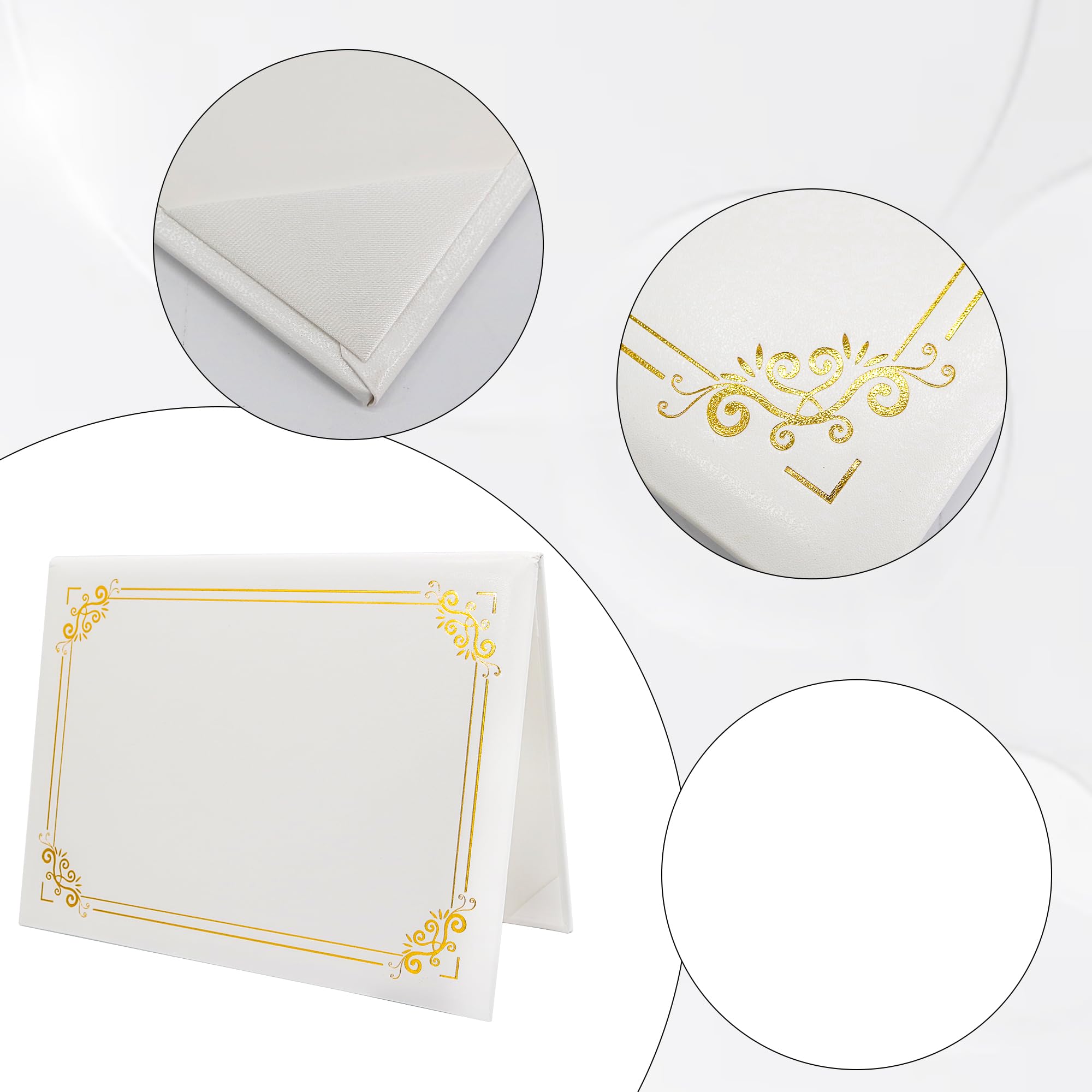 GraduationMall Diploma Cover Certificate Holder with Gold Foil Border for A4 Award Paper Classic Smooth White - Image 3