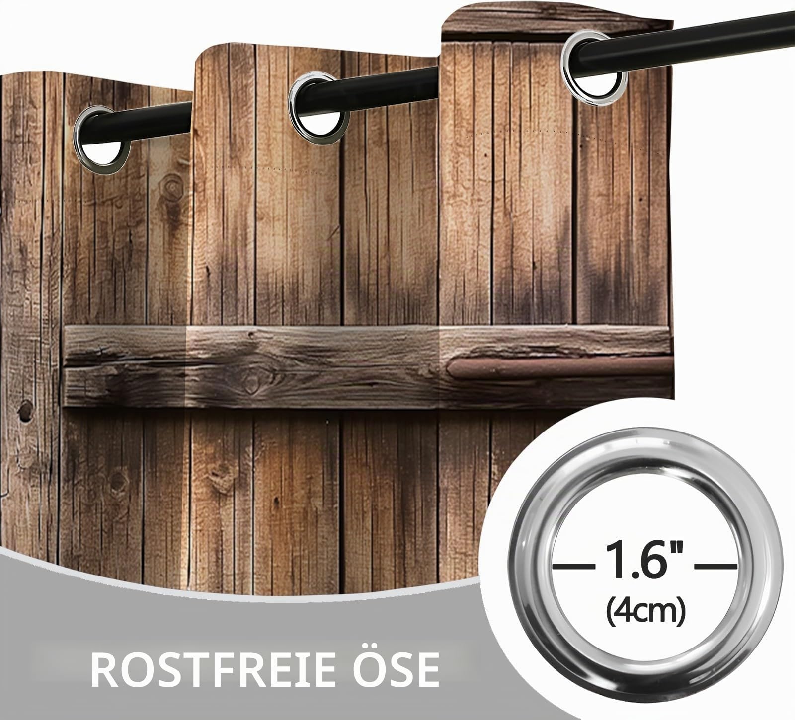 CozyRest Vorhang Blickdicht ösen 2er Set Alte hölzerne Scheunentür Muster Gardine Lichtundurchlässig Fenstervorhang Wohnzimmer Landhausstil Vorhänge Größe: H 230 x B 117 cm
