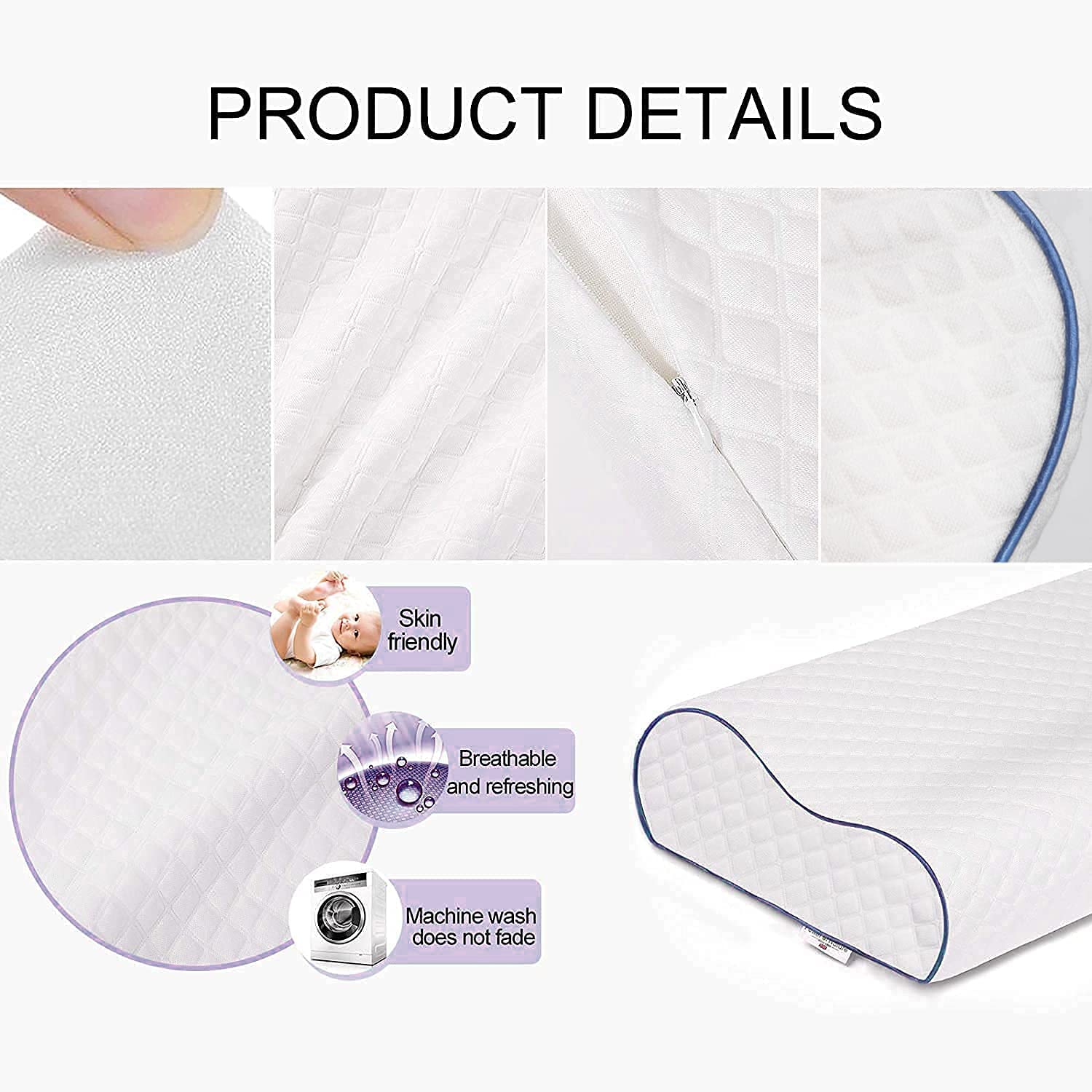Fityou Ergonomisches Schlafkissen, Memory Foam Kopfkissen, nackenstützkissen, Höhenverstellbar, waschbarer Kissenbezug(60x35x9/11cm)