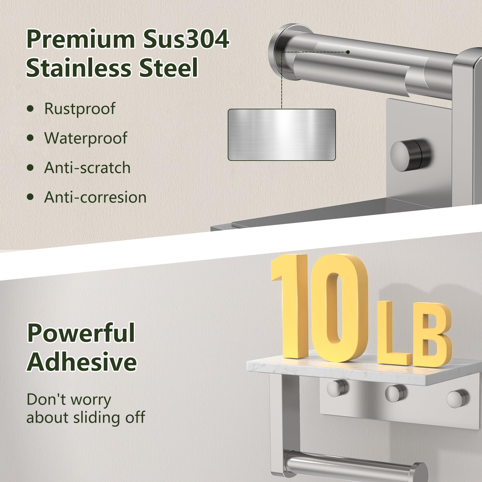 Brushed Nickel Marble Toilet Paper Holder with Shelf Wall Mount — Amazon image 4
