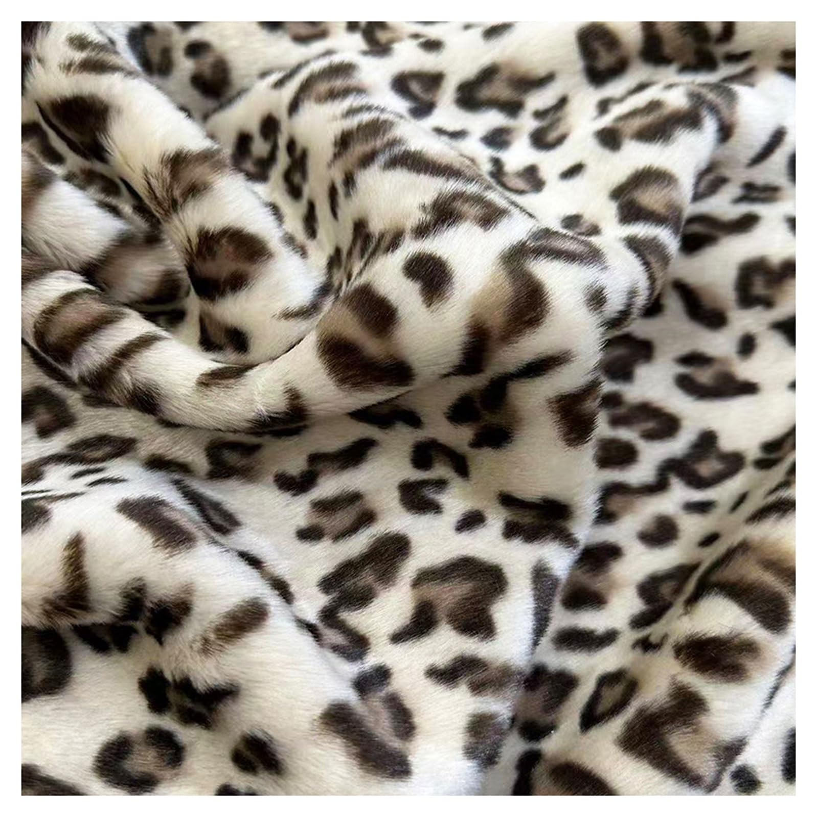 AITAF Leopard Print 1.2cm Long Pile Faux Fur Fabric, Soft and Fluffy Faux Fake Animal Fur Fabric, for Costumes, Apparel, Rugs, Pillows, Decorations,