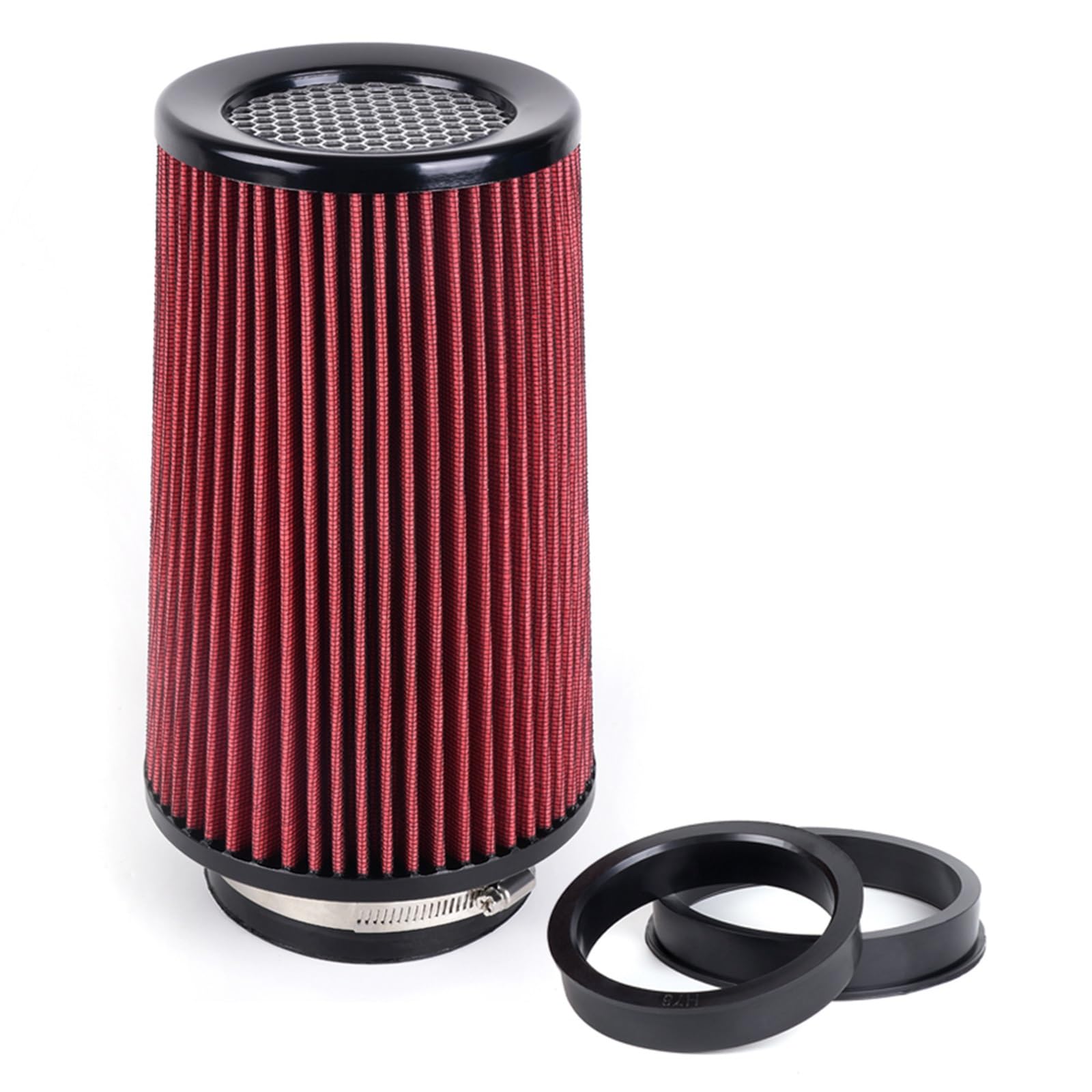Kit filtri auto Filtro aria di aspirazione fredda ad alto flusso per auto da corsa RASTP-3", 3,5", 4", tre misure, filtri conici lavabili, altezza Filtro aria condizionata(Red)