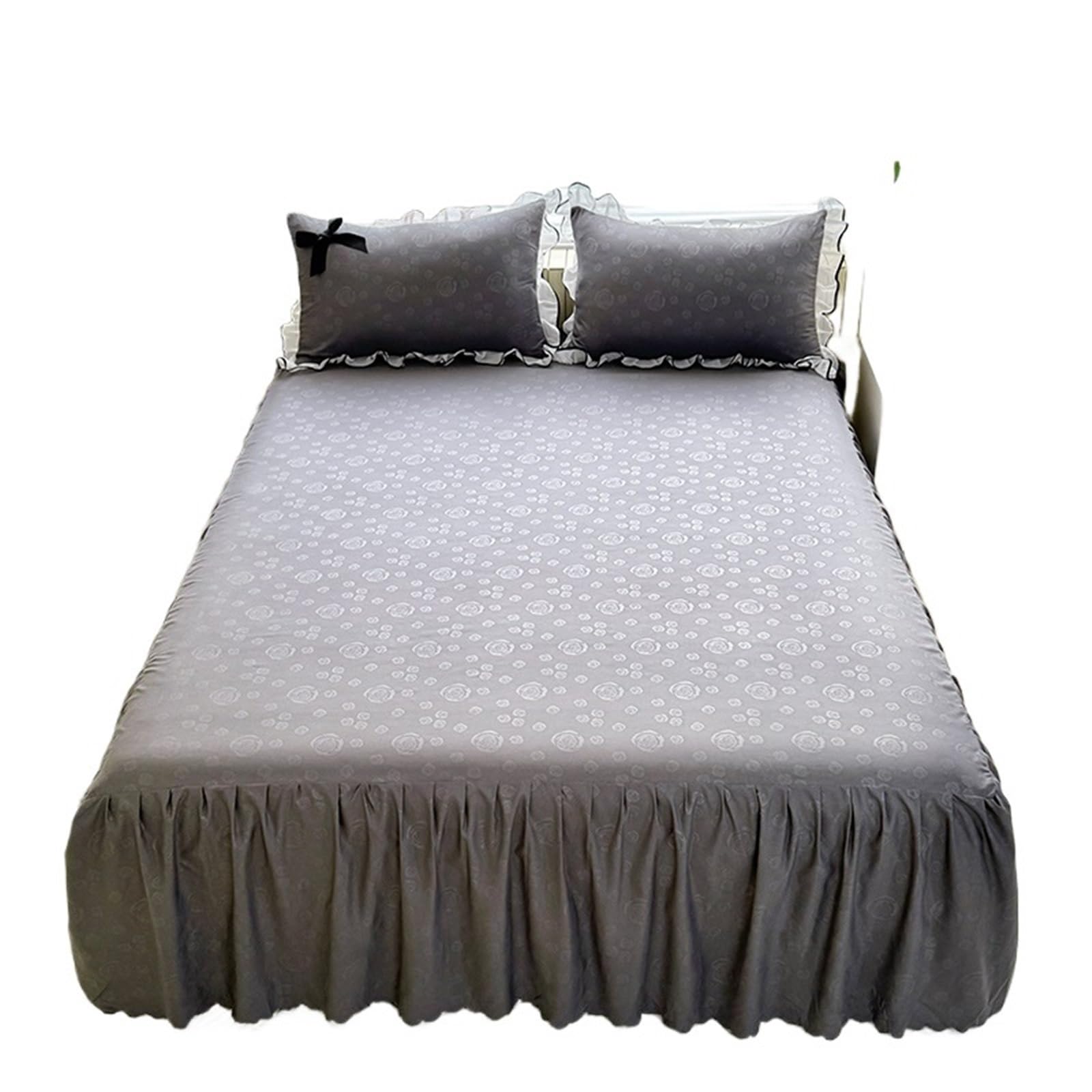 Ruffled Bed Skirt Simple Style Bed Skirt Ruffles Bedspread Cover Home Soft Mattress Protector(A,200x220cm 3pcs set)