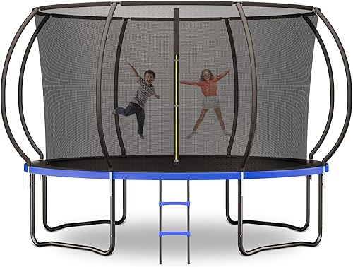 Zevemomo Trampolín de 14 pies para niños y adultos, trampolín de 14 pies con postes curvos, red de cierre y escalera, capacidad de peso de 450