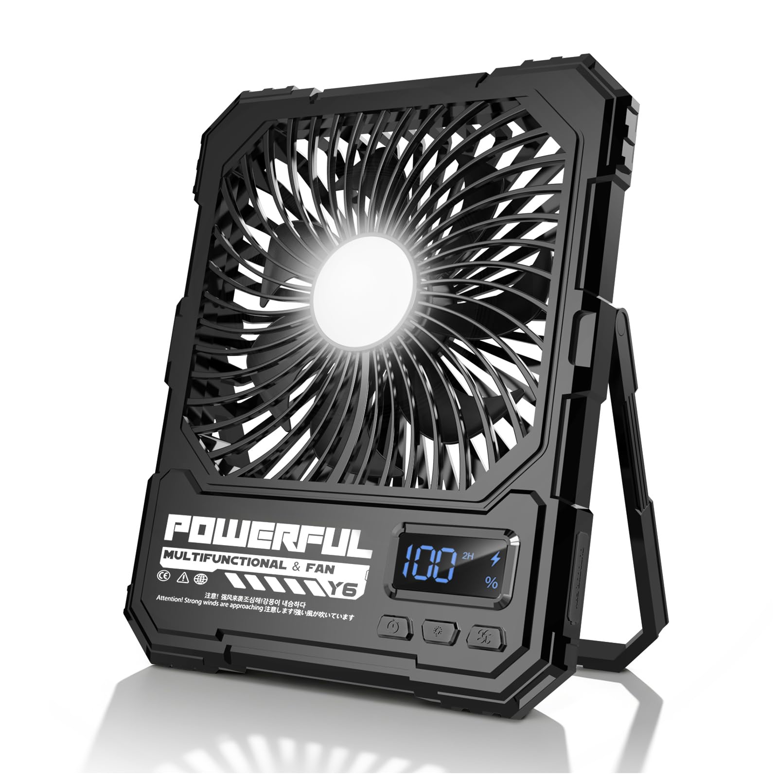 20000mAh Rechargeable Portable Camping Fan with Light, Ultra-Slim 8" Battery Powered Desk Fan with Remote&Display, Maximum Battery Life of 82 Hours. Hook for Tent, Outdoor Home Motorhome Travel