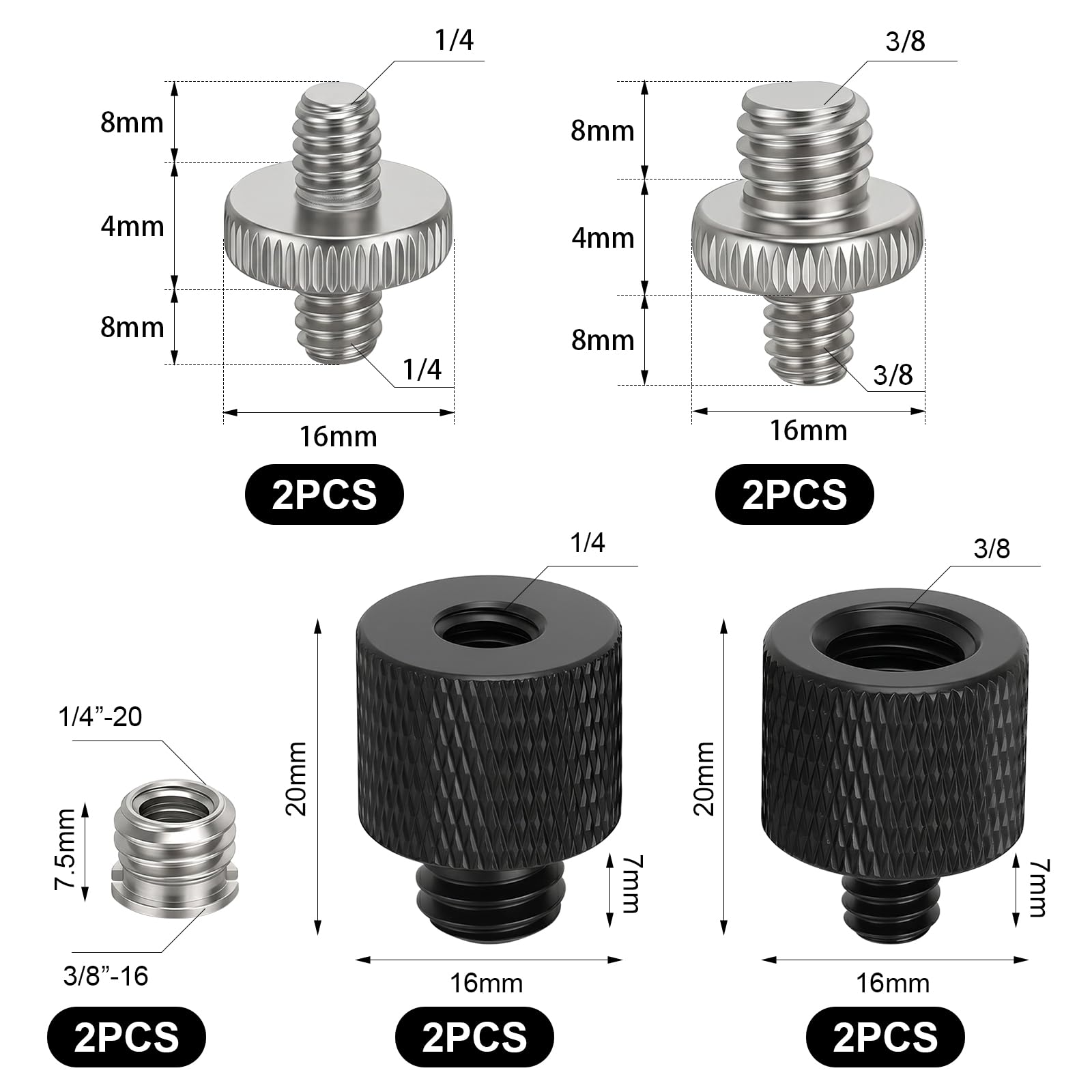 12 sztuk adapterów do statywu, zestaw adapterów do statywu, adapter gwintowany 1/4 na 3/8", adapter do aparatu, gwint aluminiowy do aparatu, statywu świetlnego, nagrań studyjnych
