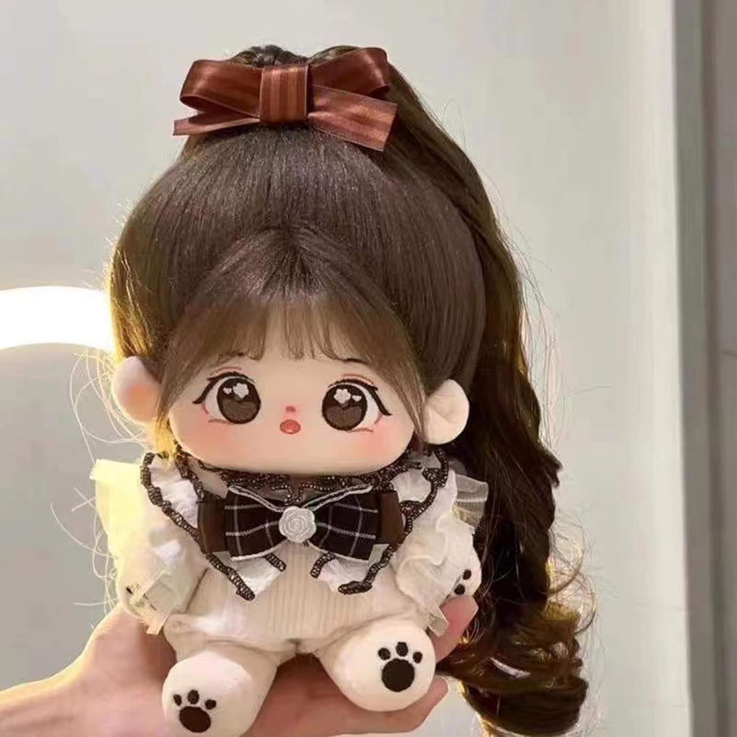 20cm Anime Plush Dolls with Long Hair Doll Clothes and Embroidered Face - Cotton Doll Dress Up for Play or Display