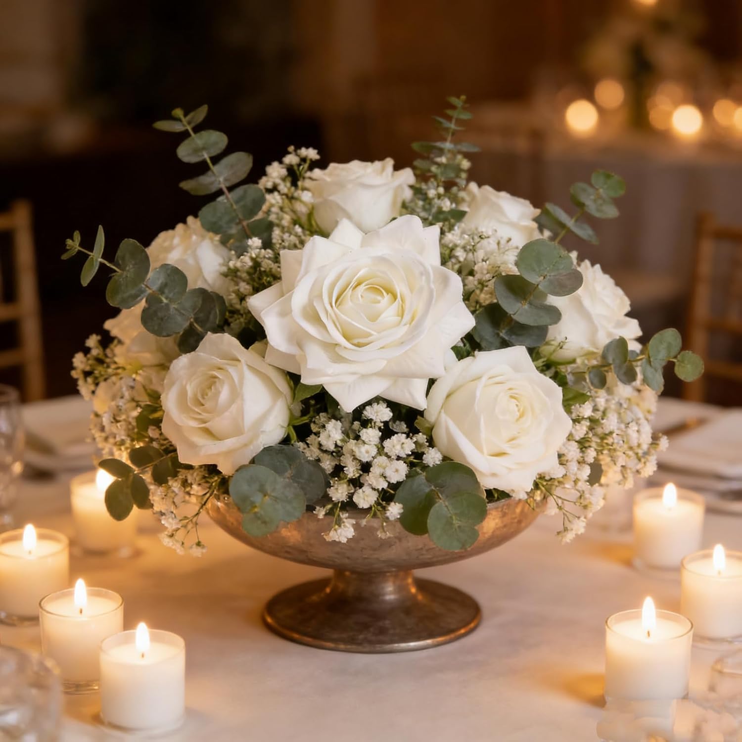 Kimura's Cabin 12 pcs Lifelike White Roses Artificial Flowers 16.9" Real Touch Silk Rose Fake Flowers for Wedding Centerpieces, Coffee Table Home Vase Decor - Image 3