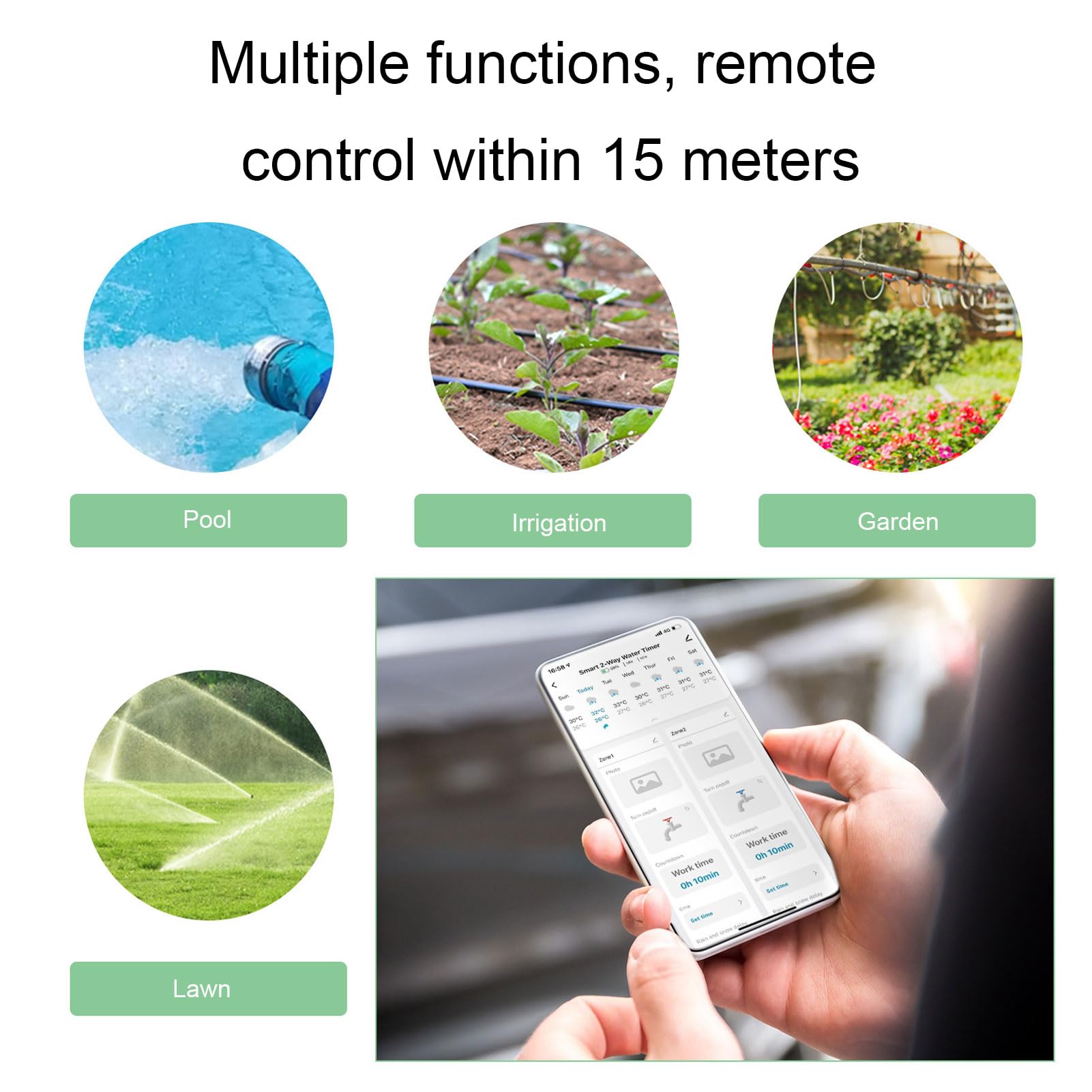 YWBL-WH Intelligente Zweizonen-Wasseruhr, Messingeinlass, Wasserdichter Digitaler Bewässerungsregler mit LCD-Display für Gartenschläuche Im Freien