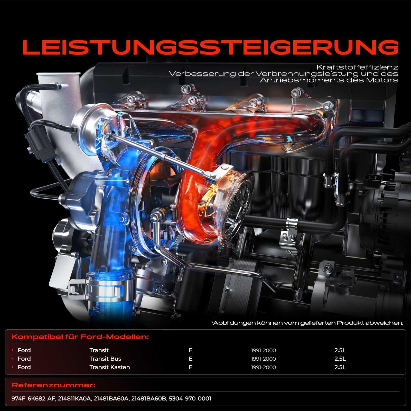 Frankberg Turbocompresor 5304-970-0001 | Compatible con: Autobús de tránsito E, Plataforma/chasis Transit E, Caja de tránsito E