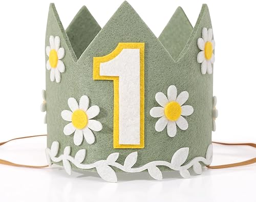 Corona de margaritas bohemias, decoración de fiesta de primer cumpleaños verde oliva para bebés y niños, accesorios para cabina de fotos